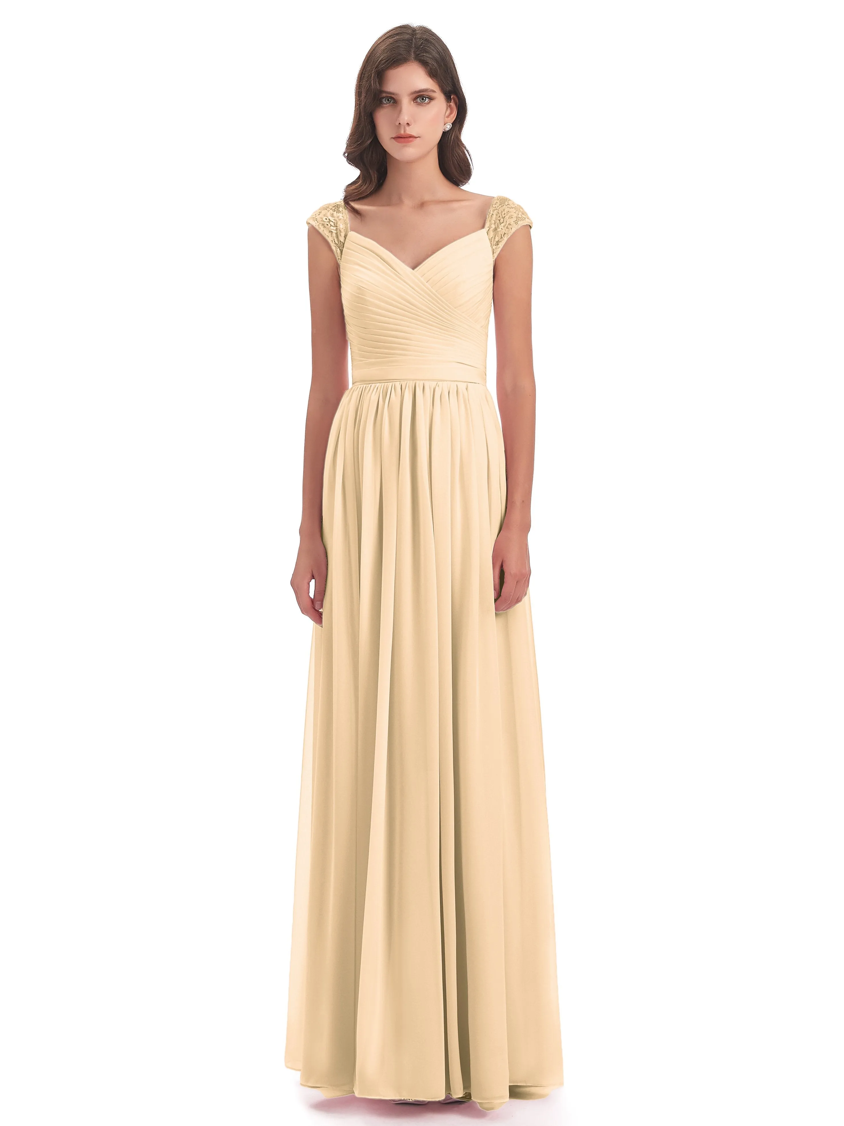 Ivy Charming Cap Sleeves Floor Length Bridesmaid Dresses