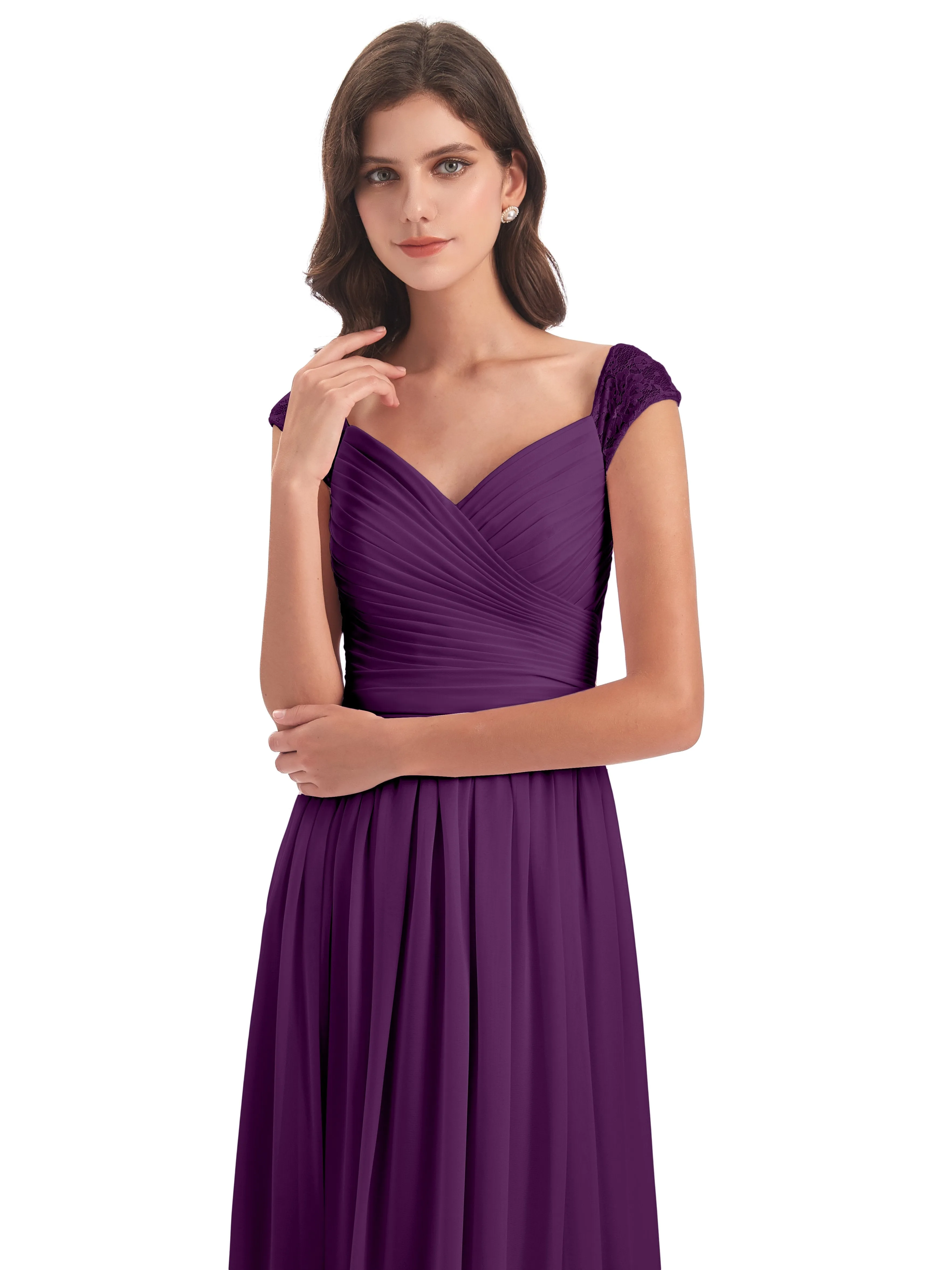 Ivy Charming Cap Sleeves Floor Length Bridesmaid Dresses