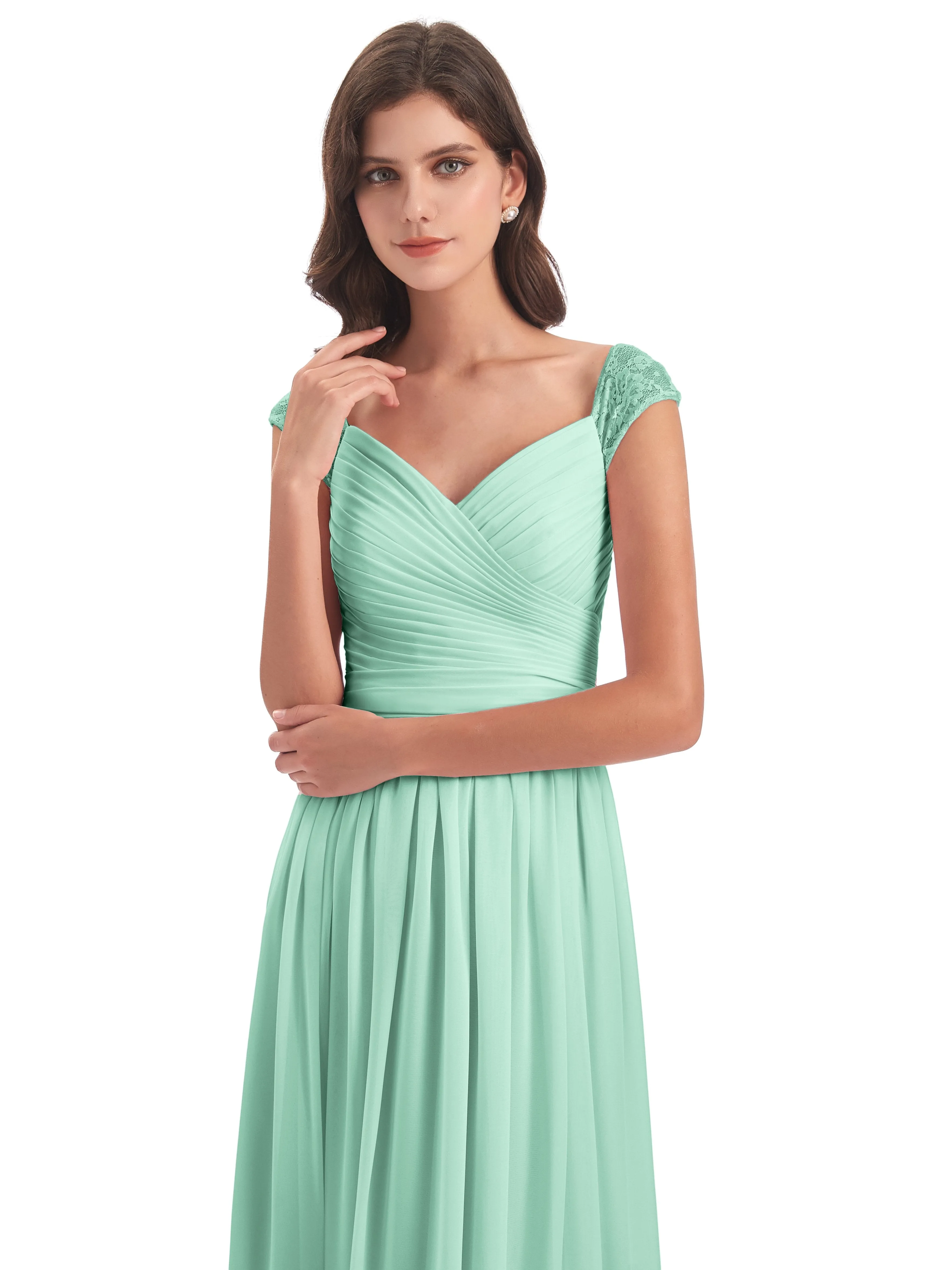 Ivy Charming Cap Sleeves Floor Length Bridesmaid Dresses