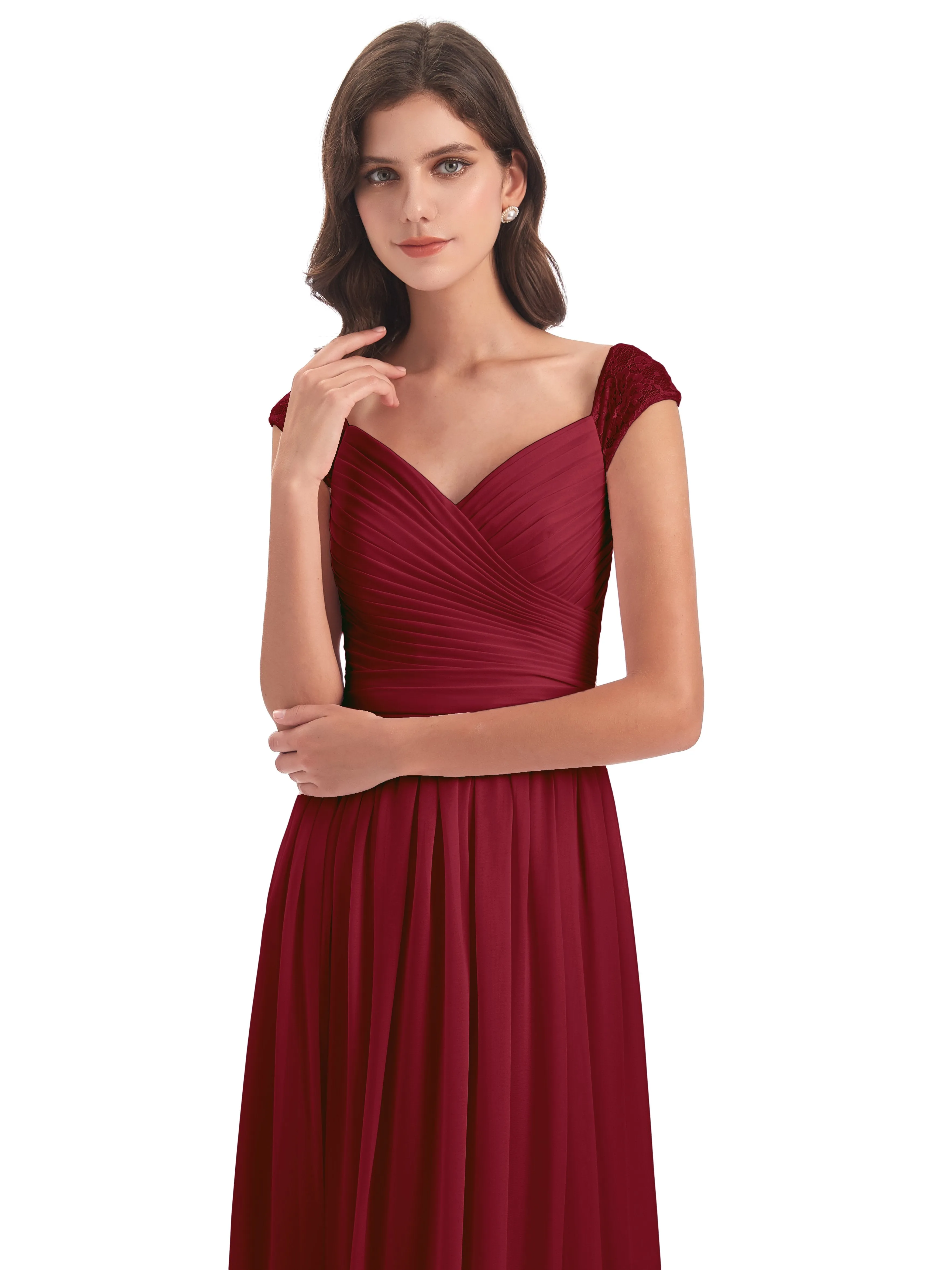 Ivy Charming Cap Sleeves Floor Length Bridesmaid Dresses