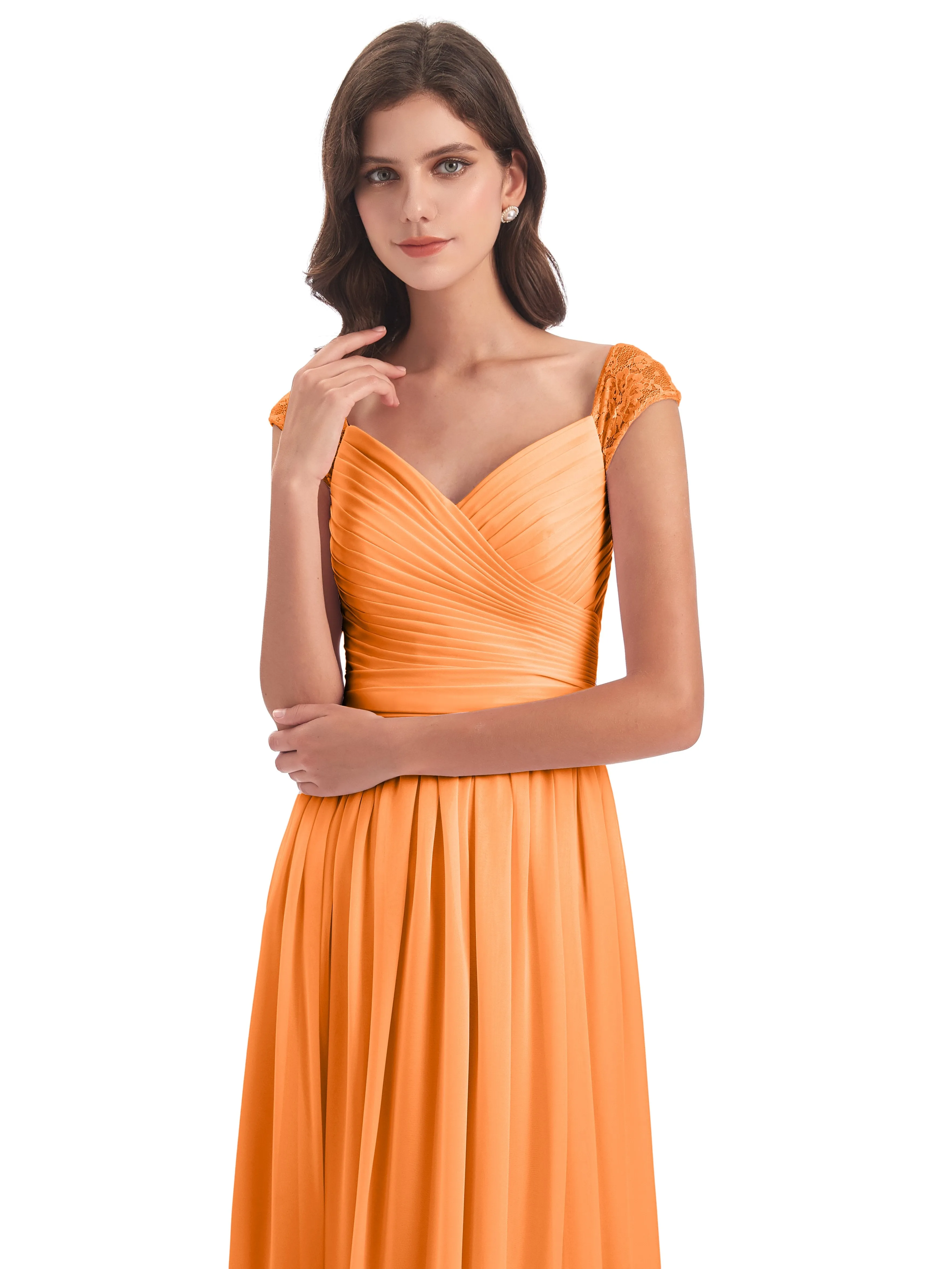 Ivy Charming Cap Sleeves Floor Length Bridesmaid Dresses