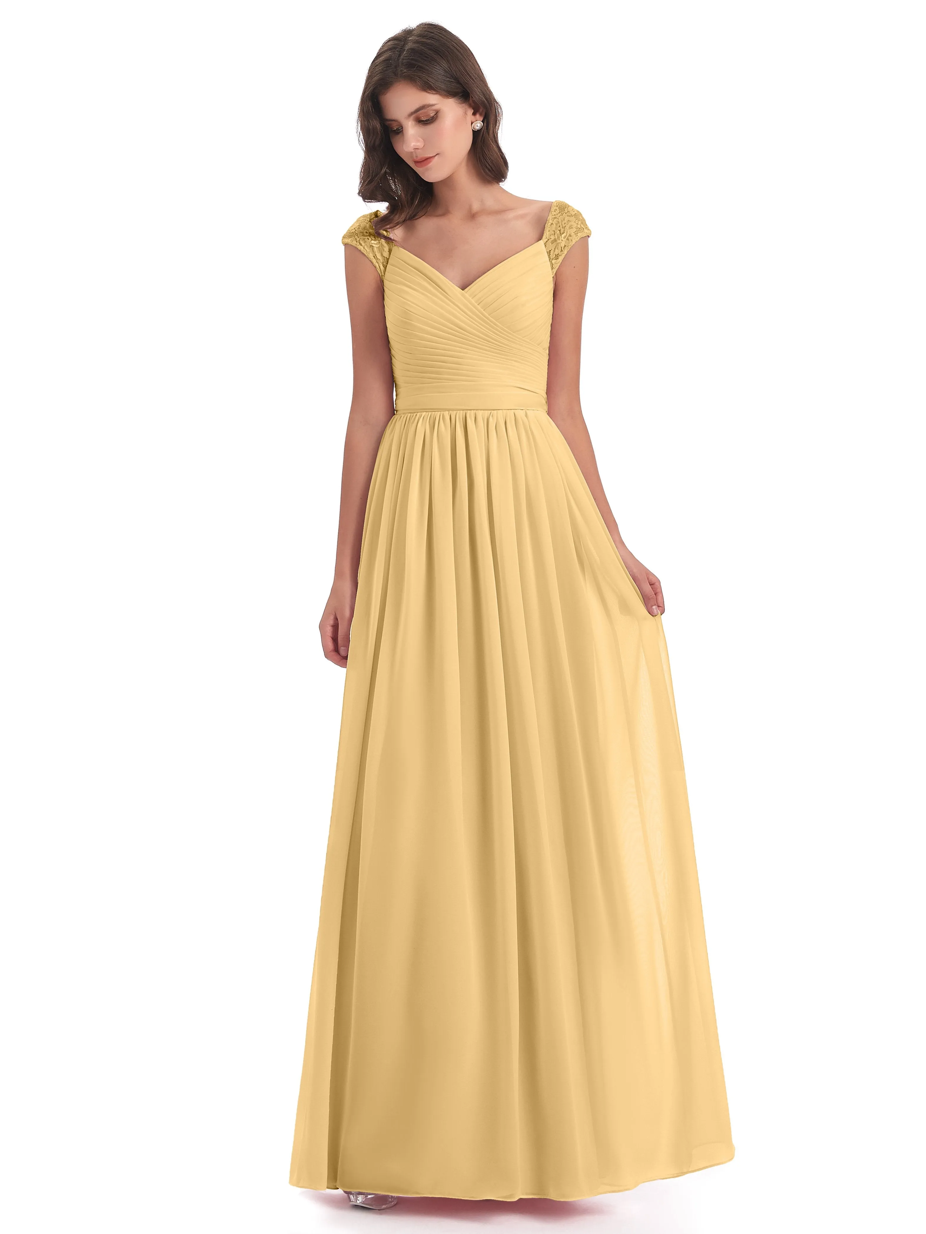 Ivy Charming Cap Sleeves Floor Length Bridesmaid Dresses