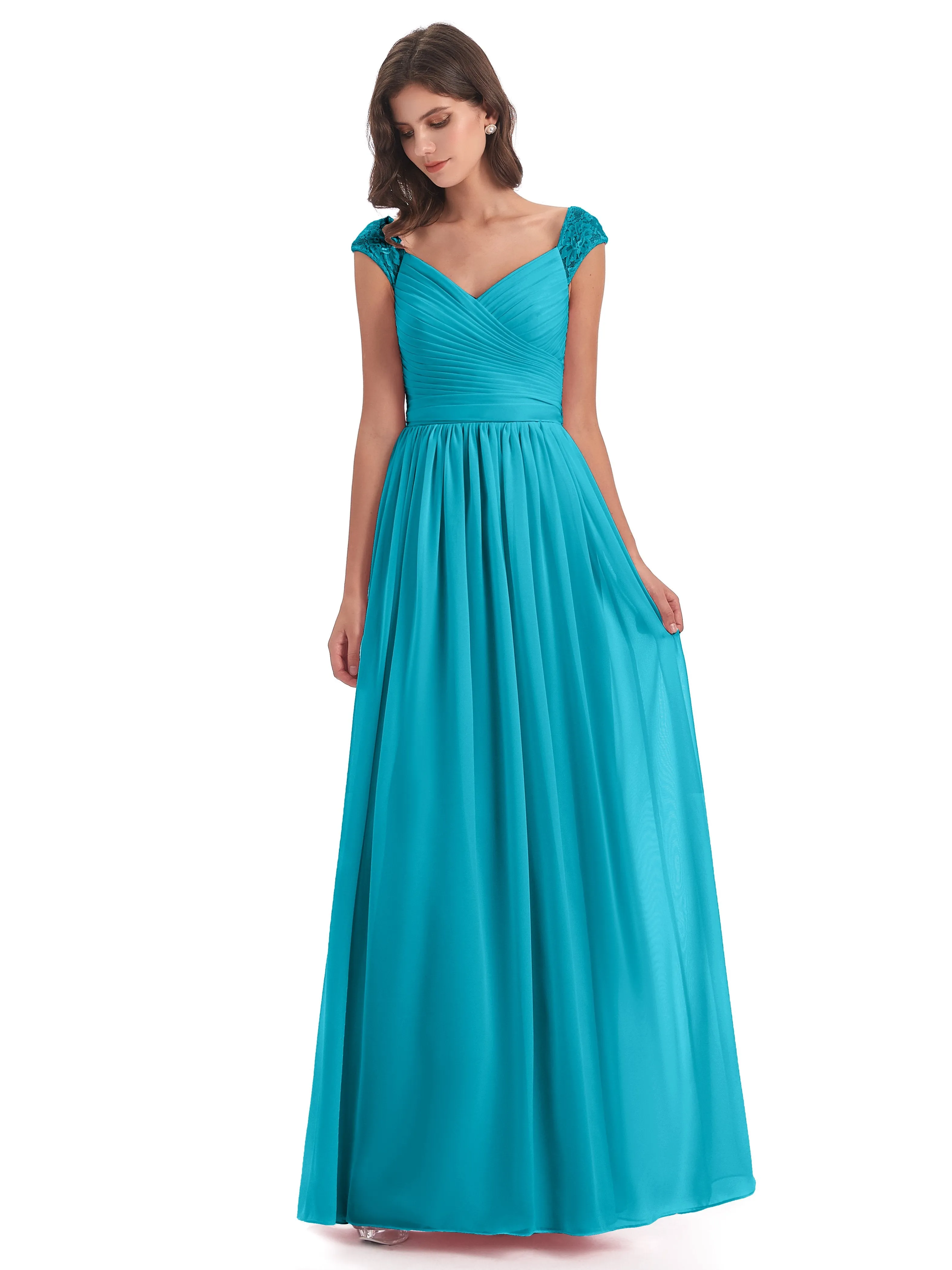 Ivy Charming Cap Sleeves Floor Length Bridesmaid Dresses