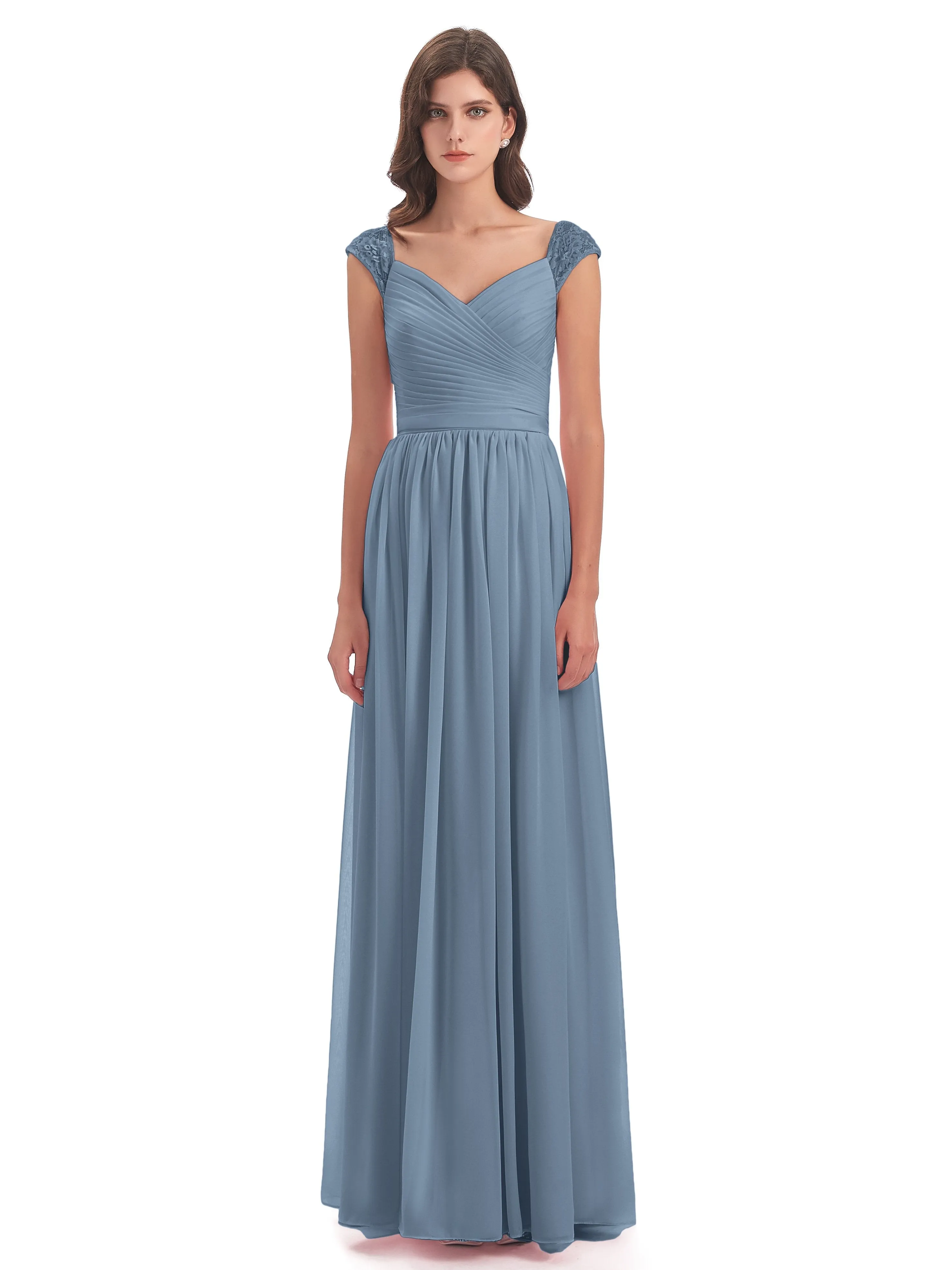 Ivy Charming Cap Sleeves Floor Length Bridesmaid Dresses