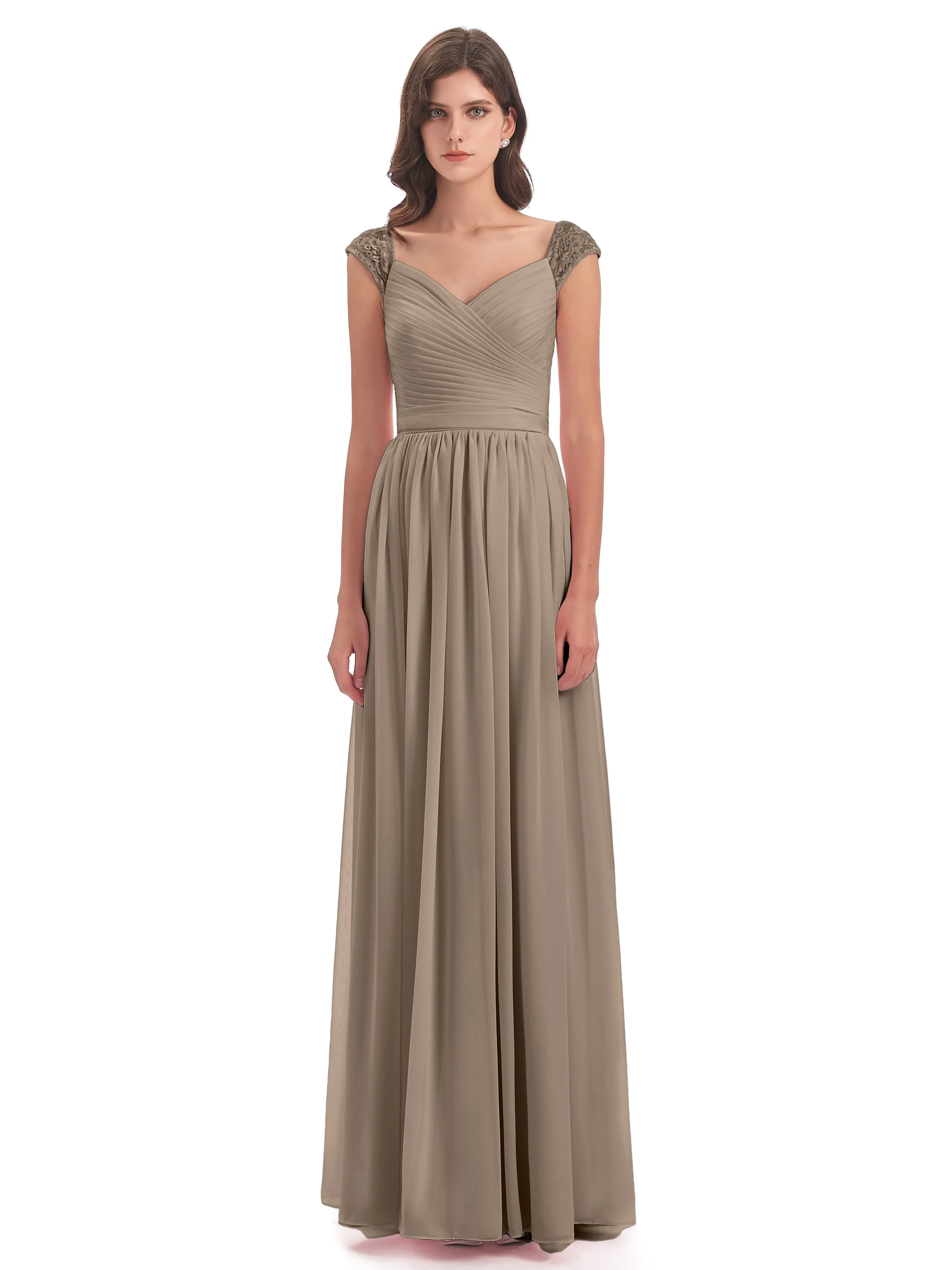 Ivy Charming Cap Sleeves Floor Length Bridesmaid Dresses