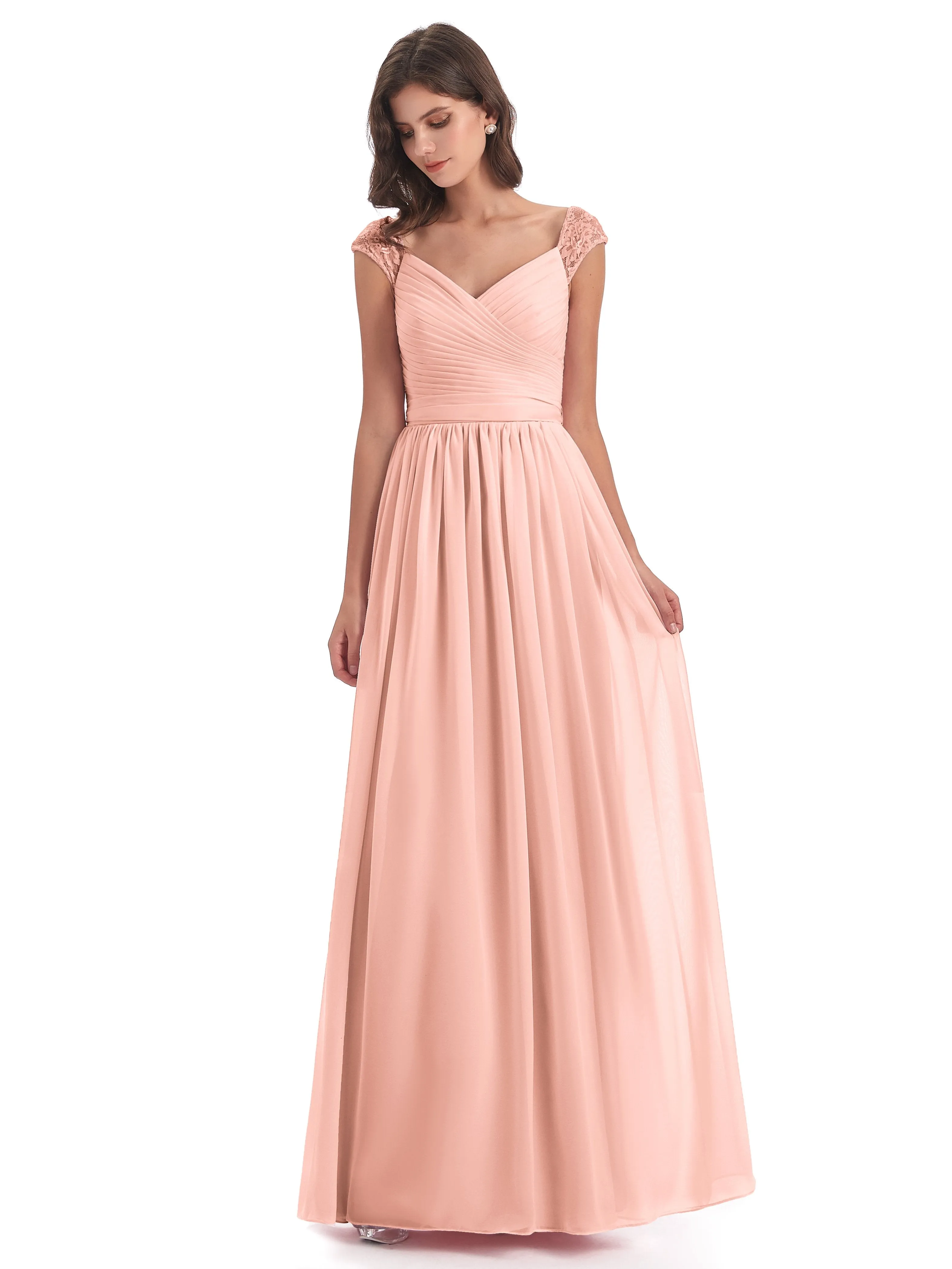 Ivy Charming Cap Sleeves Floor Length Bridesmaid Dresses