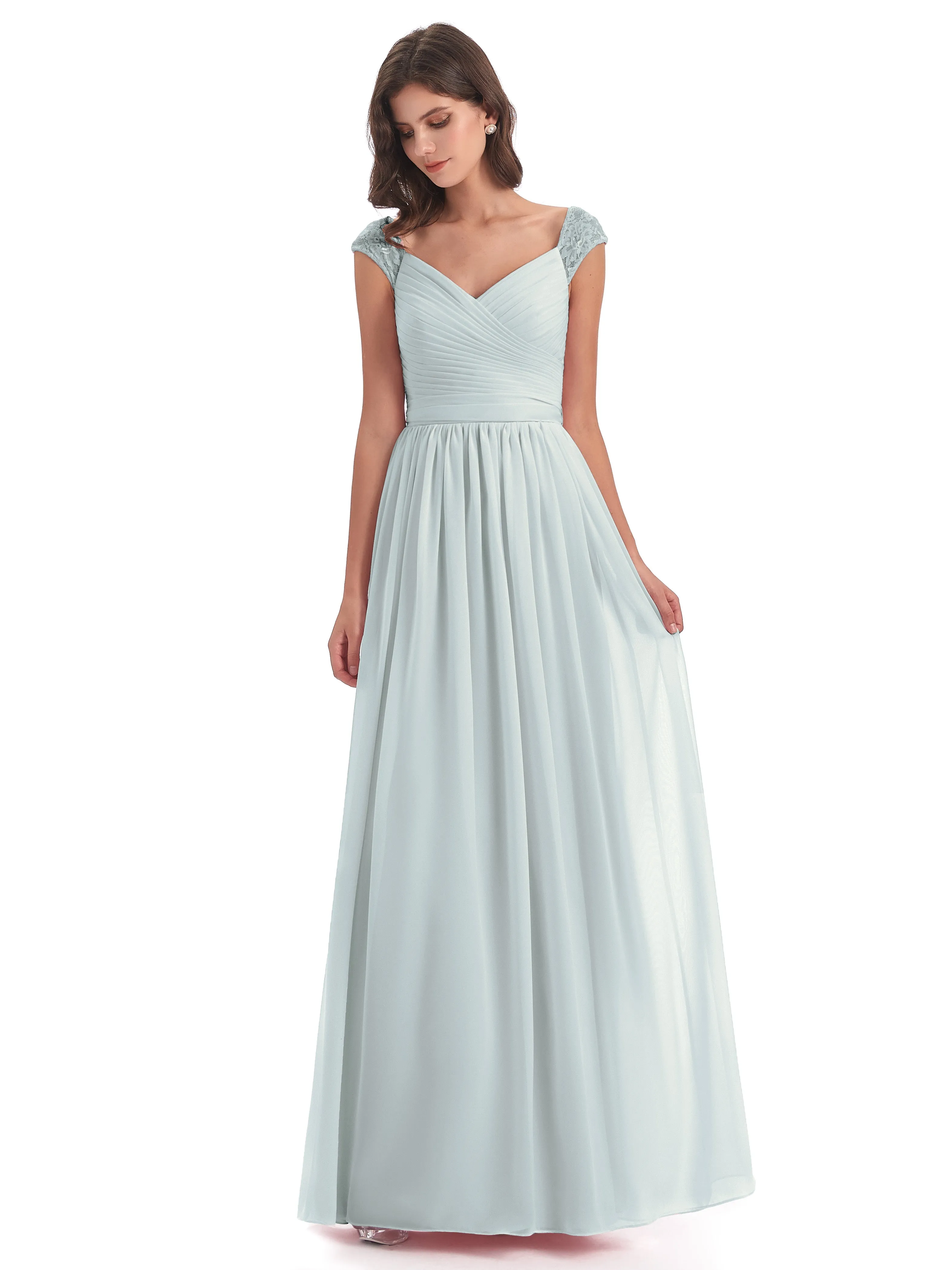 Ivy Charming Cap Sleeves Floor Length Bridesmaid Dresses