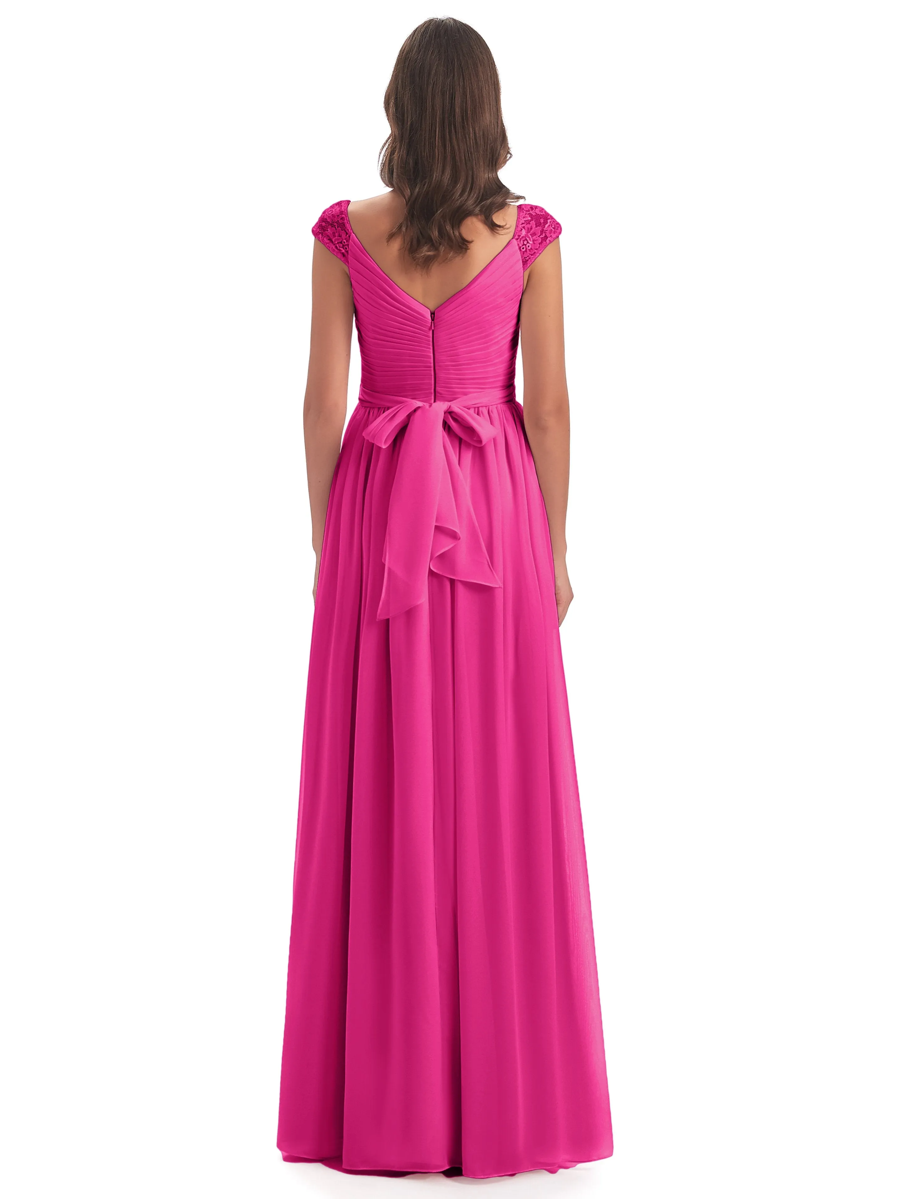 Ivy Charming Cap Sleeves Floor Length Bridesmaid Dresses