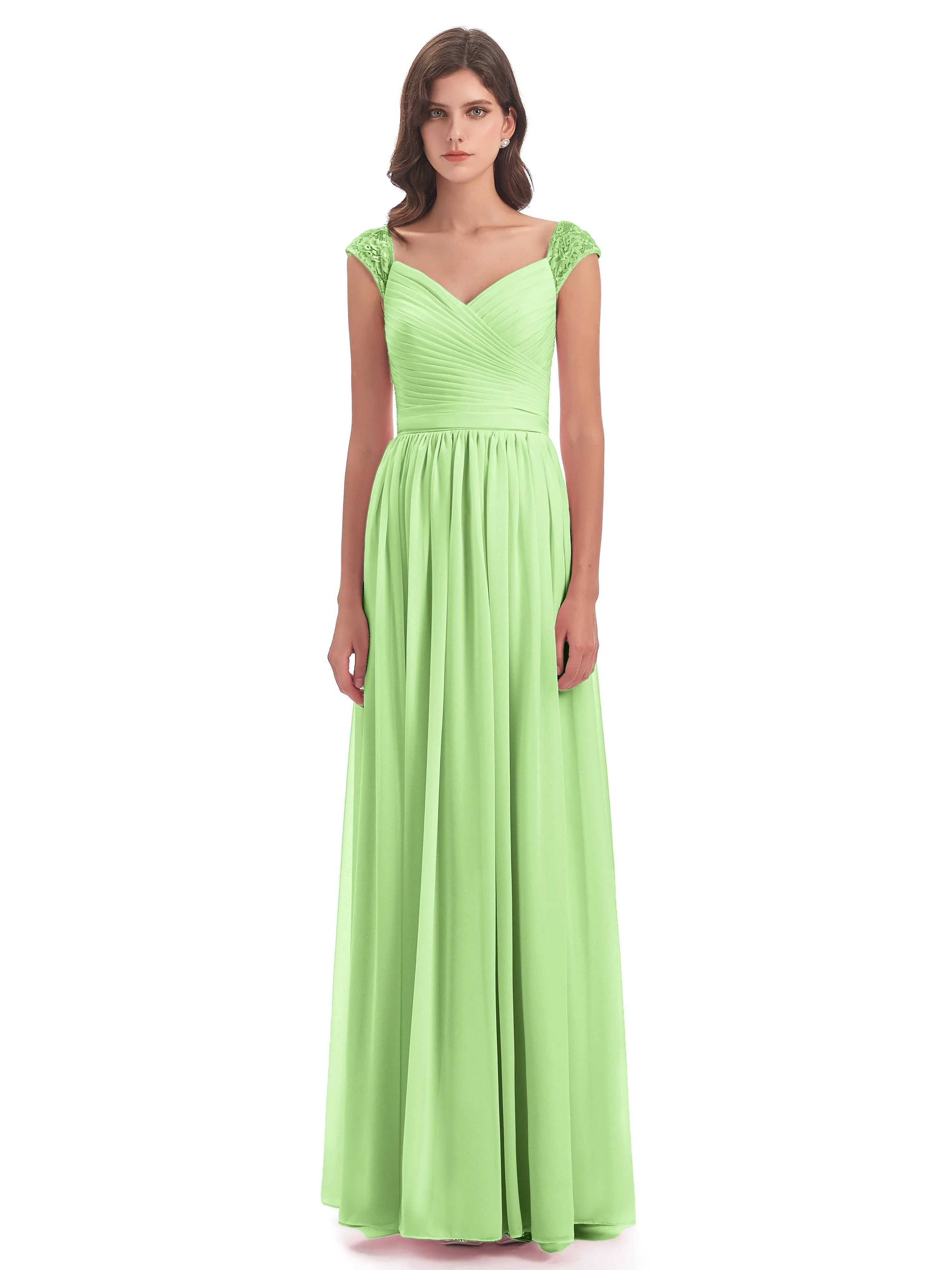 Ivy Charming Cap Sleeves Floor Length Bridesmaid Dresses