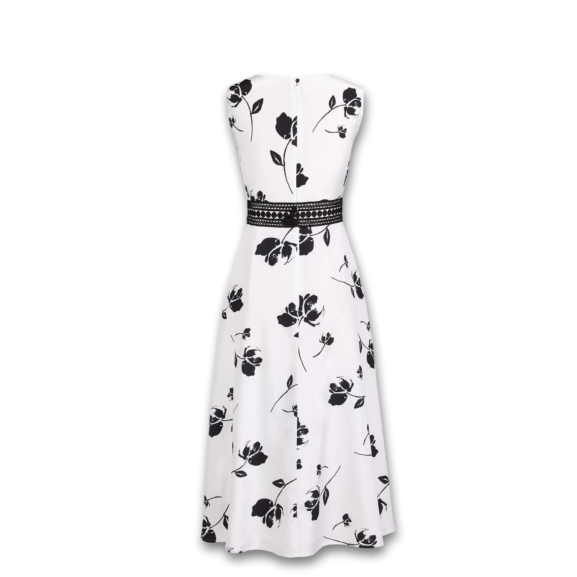 J. Peterman Women's Sleeveless Lace Waist Dress in Black & White Floral