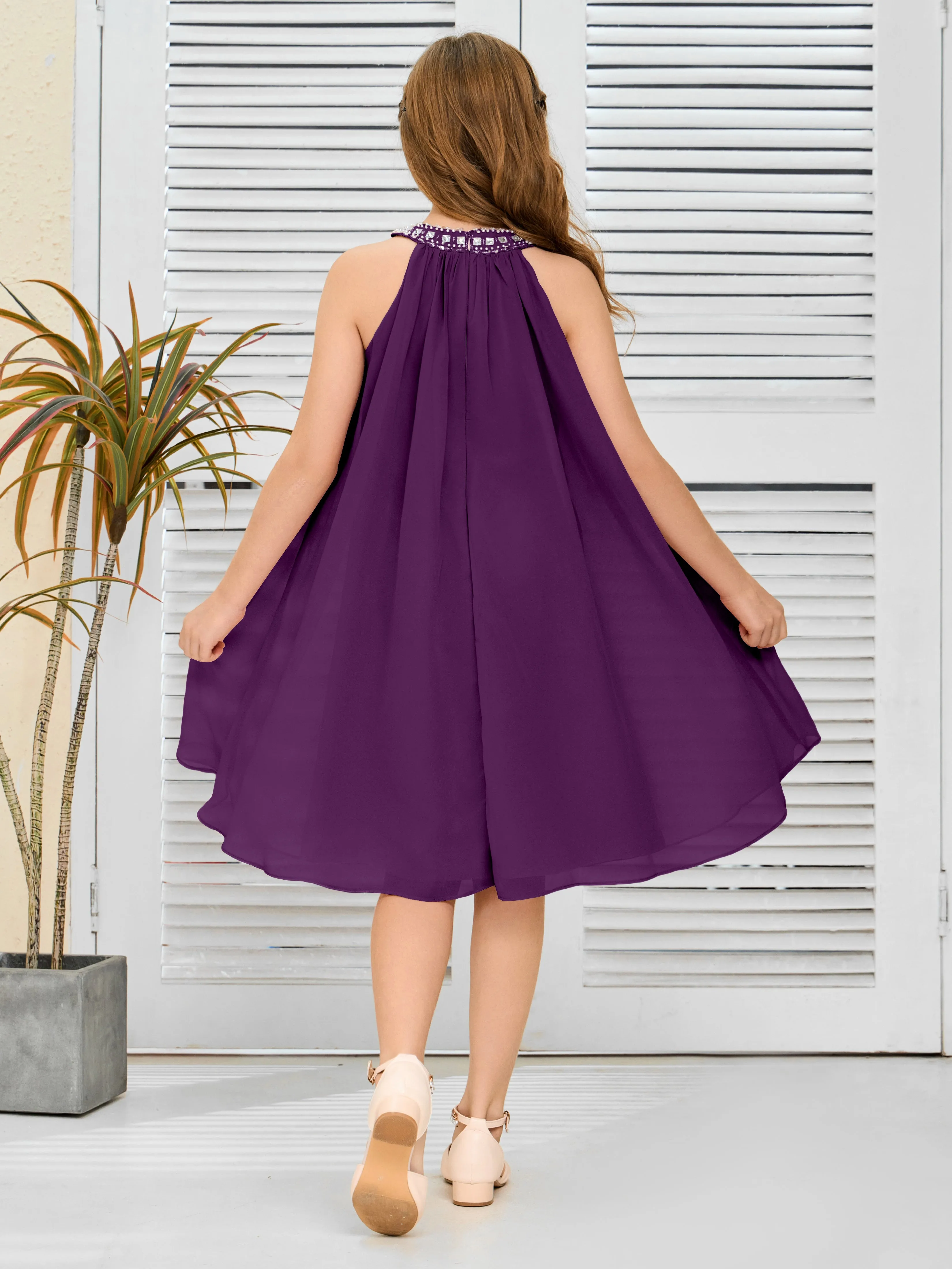 Jewel Knee Length Chiffon Junior Bridesmaid Dress With Beading