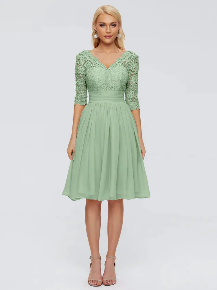 Jordyn Elegant V-neck Chiffon Mother of the Bride Dress With Lace