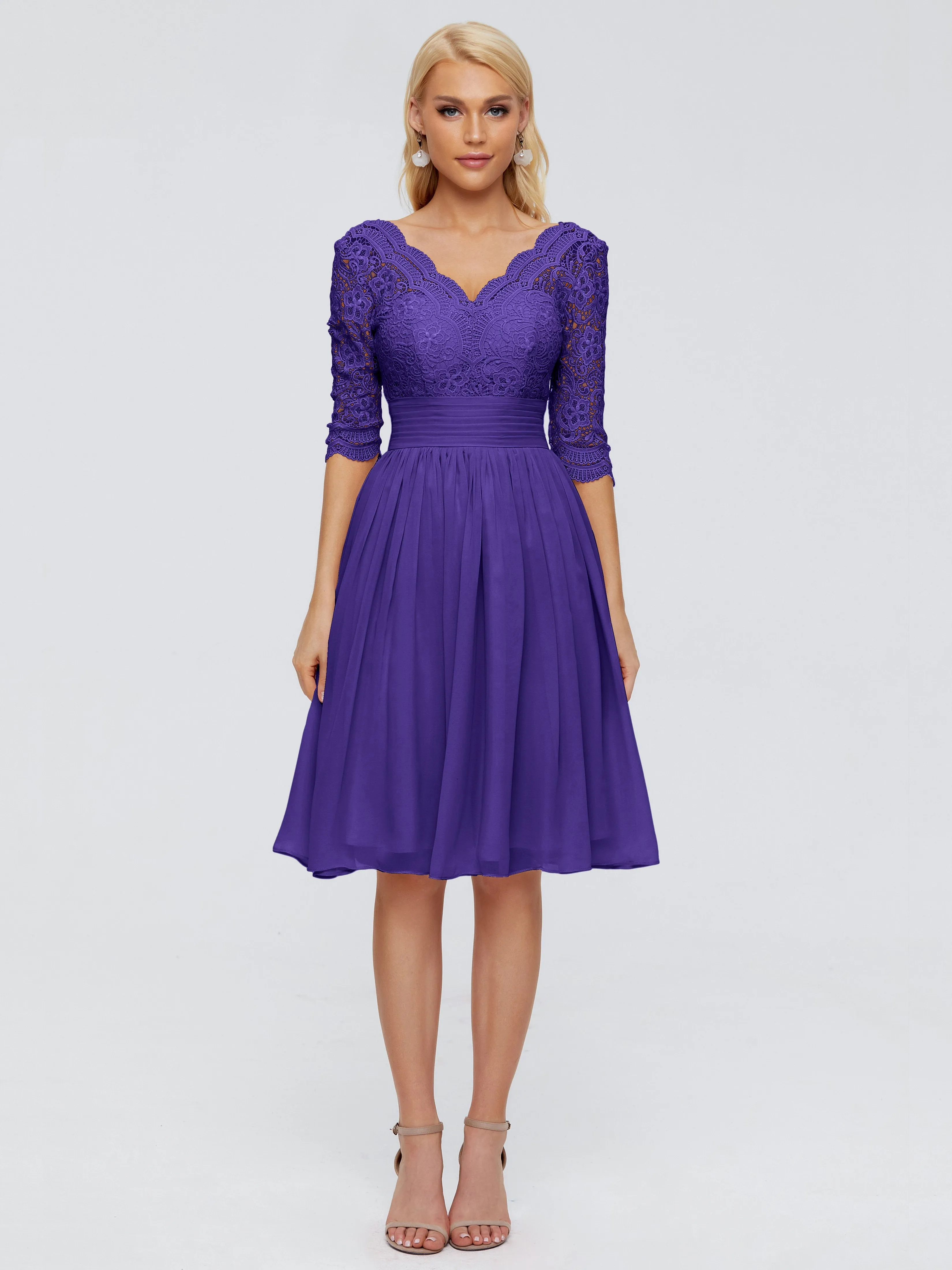 Jordyn Elegant V-neck Chiffon Mother of the Bride Dress With Lace