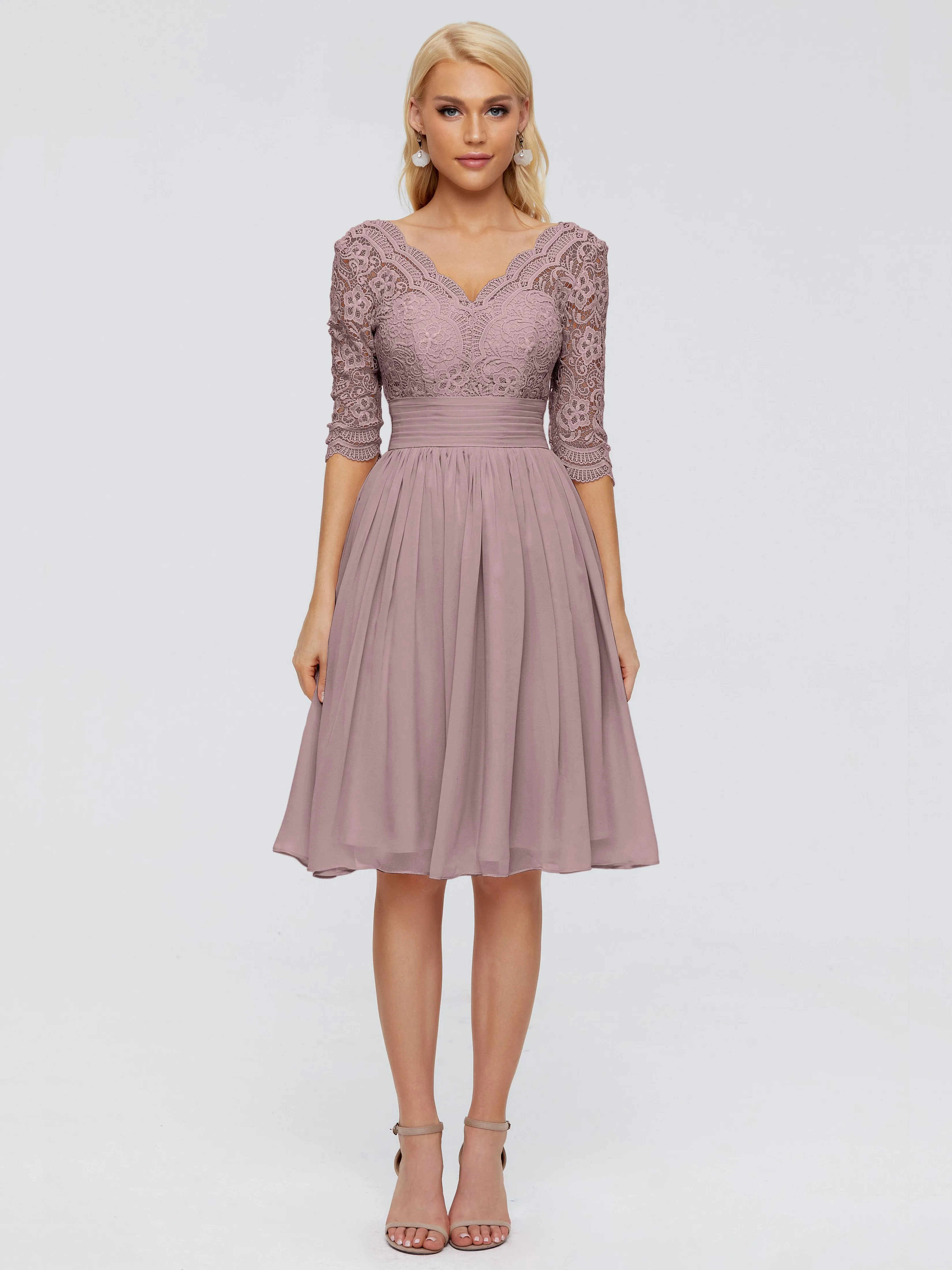 Jordyn Elegant V-neck Chiffon Mother of the Bride Dress With Lace