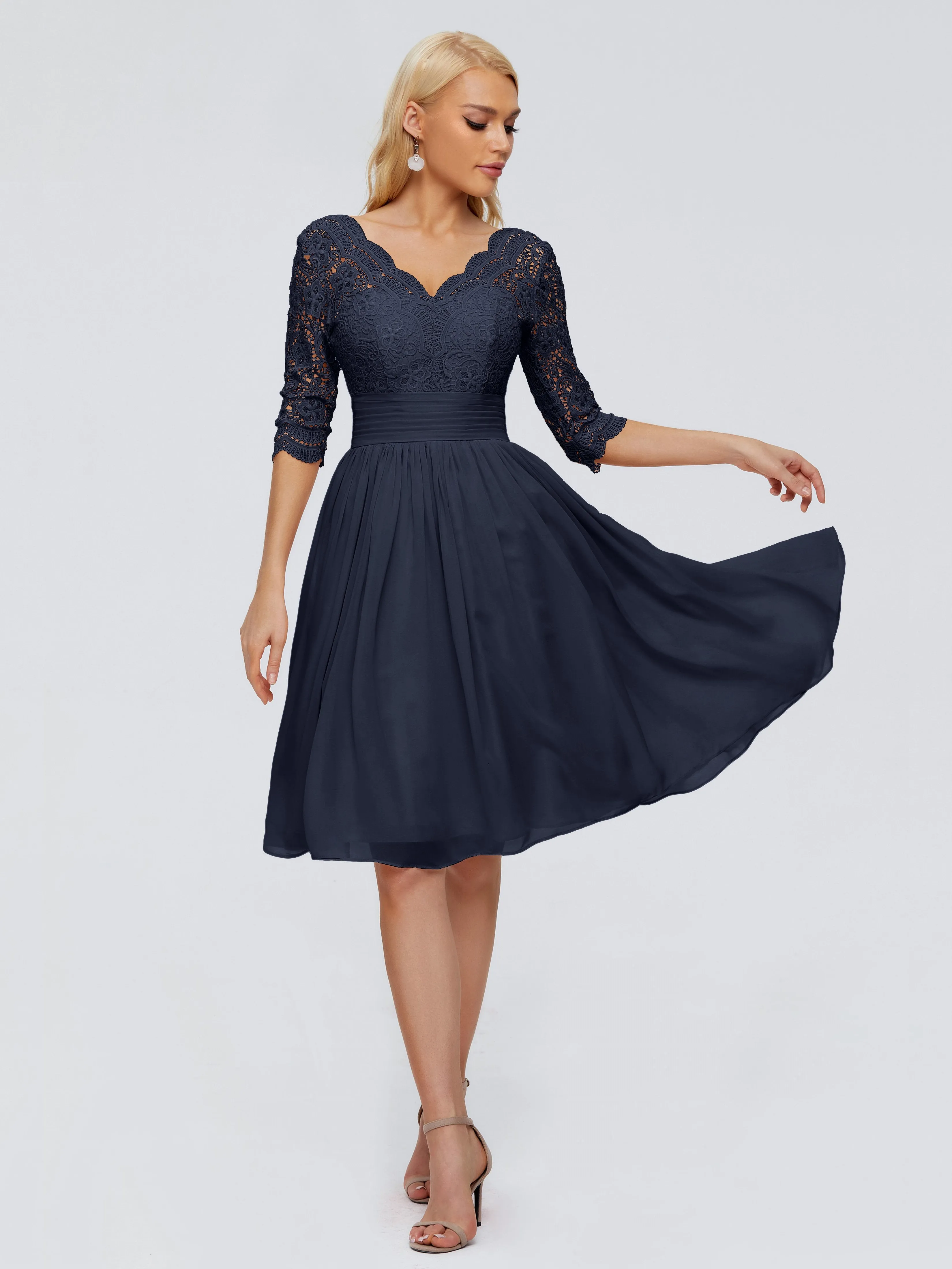 Jordyn Elegant V-neck Chiffon Mother of the Bride Dress With Lace