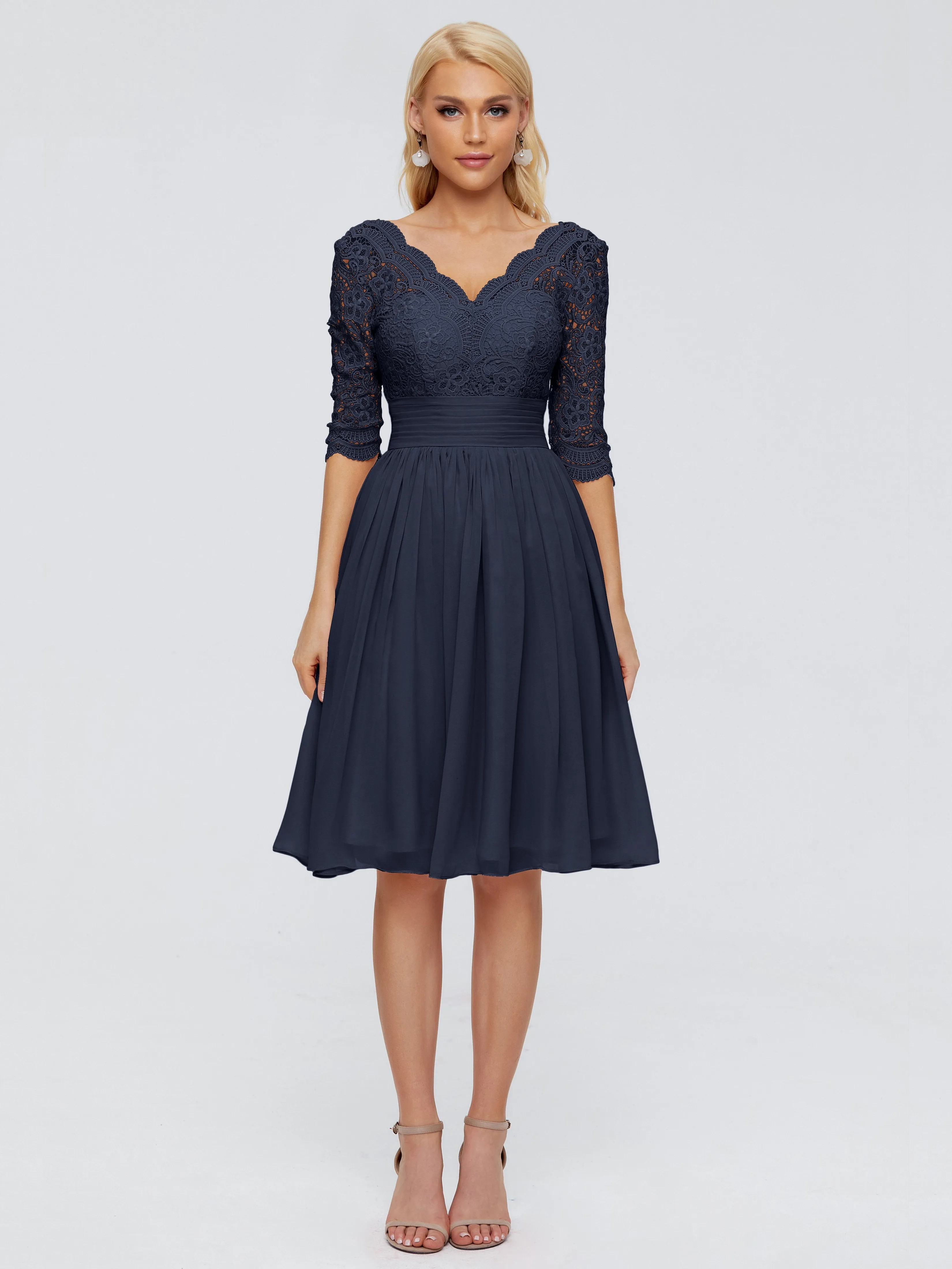 Jordyn Elegant V-neck Chiffon Mother of the Bride Dress With Lace