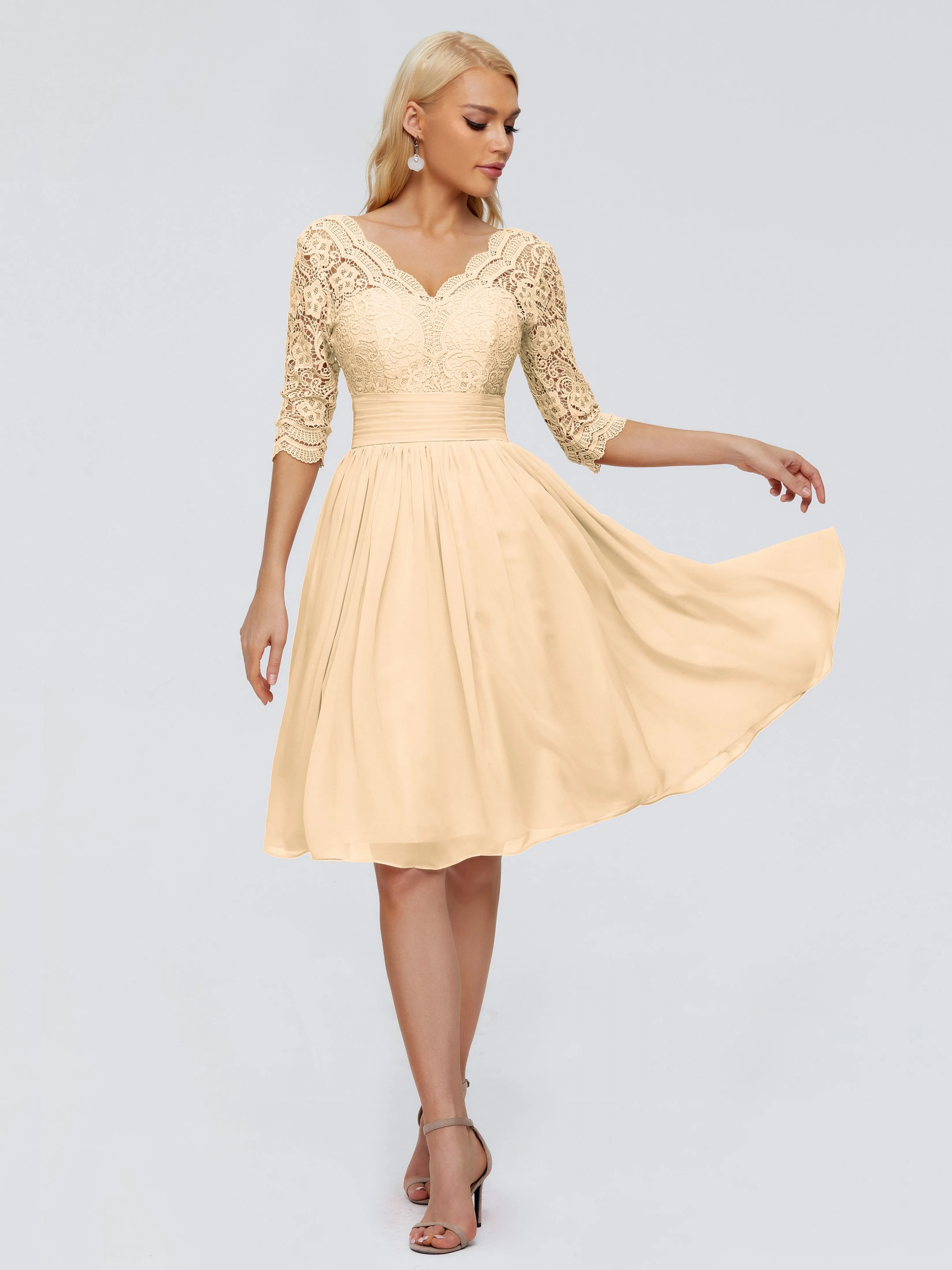 Jordyn Elegant V-neck Chiffon Mother of the Bride Dress With Lace