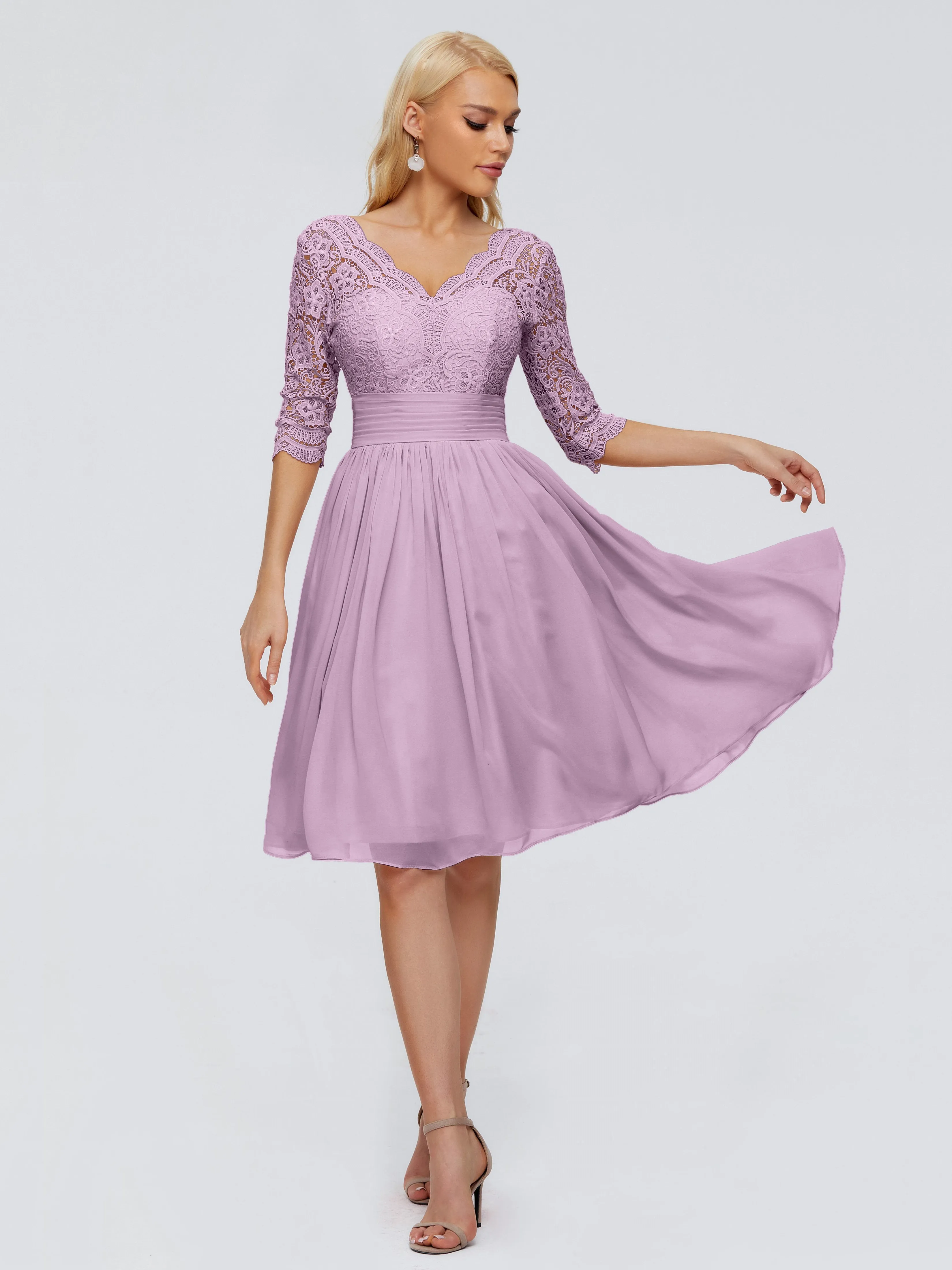 Jordyn Elegant V-neck Chiffon Mother of the Bride Dress With Lace