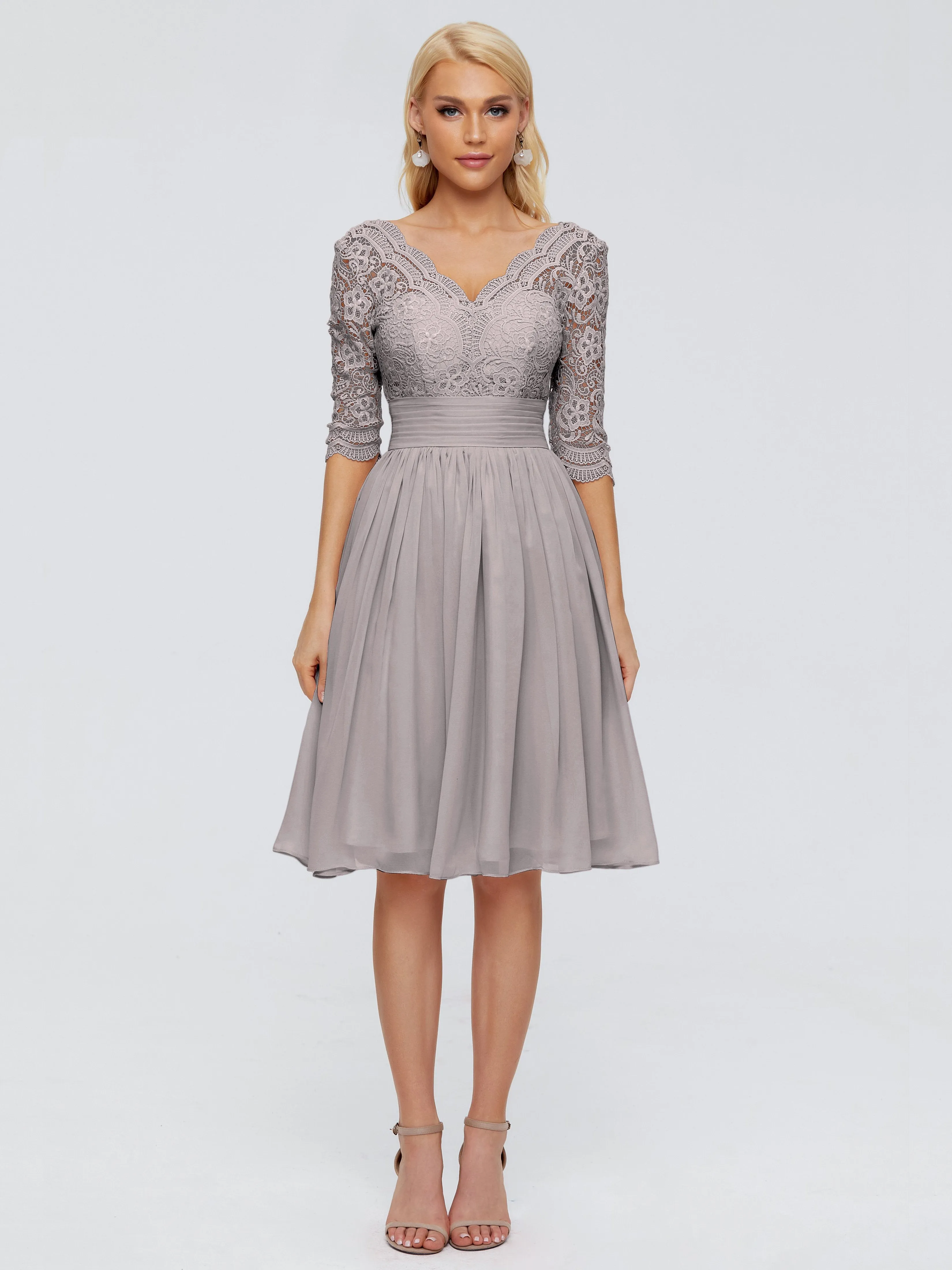 Jordyn Elegant V-neck Chiffon Mother of the Bride Dress With Lace