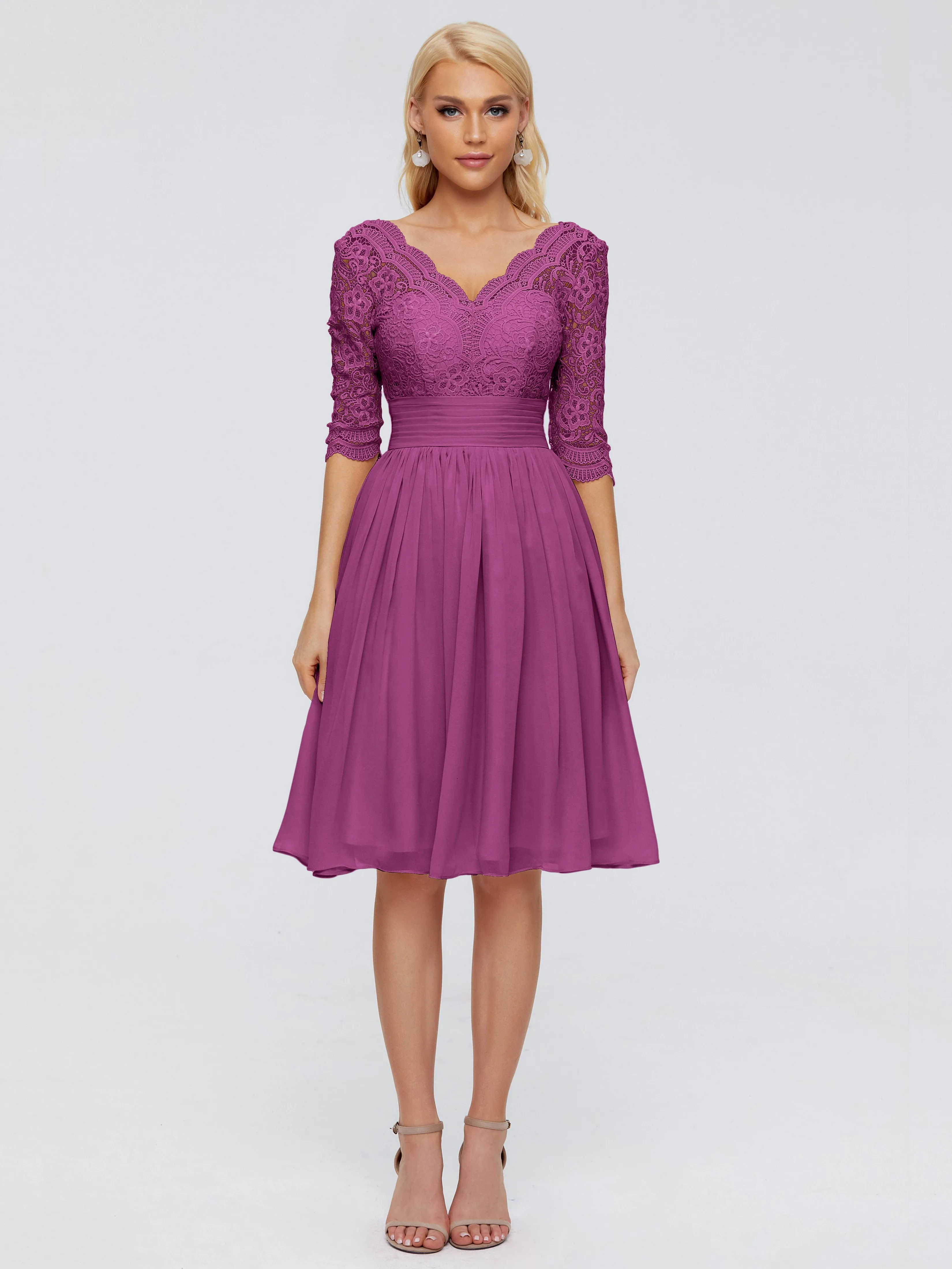 Jordyn Elegant V-neck Chiffon Mother of the Bride Dress With Lace