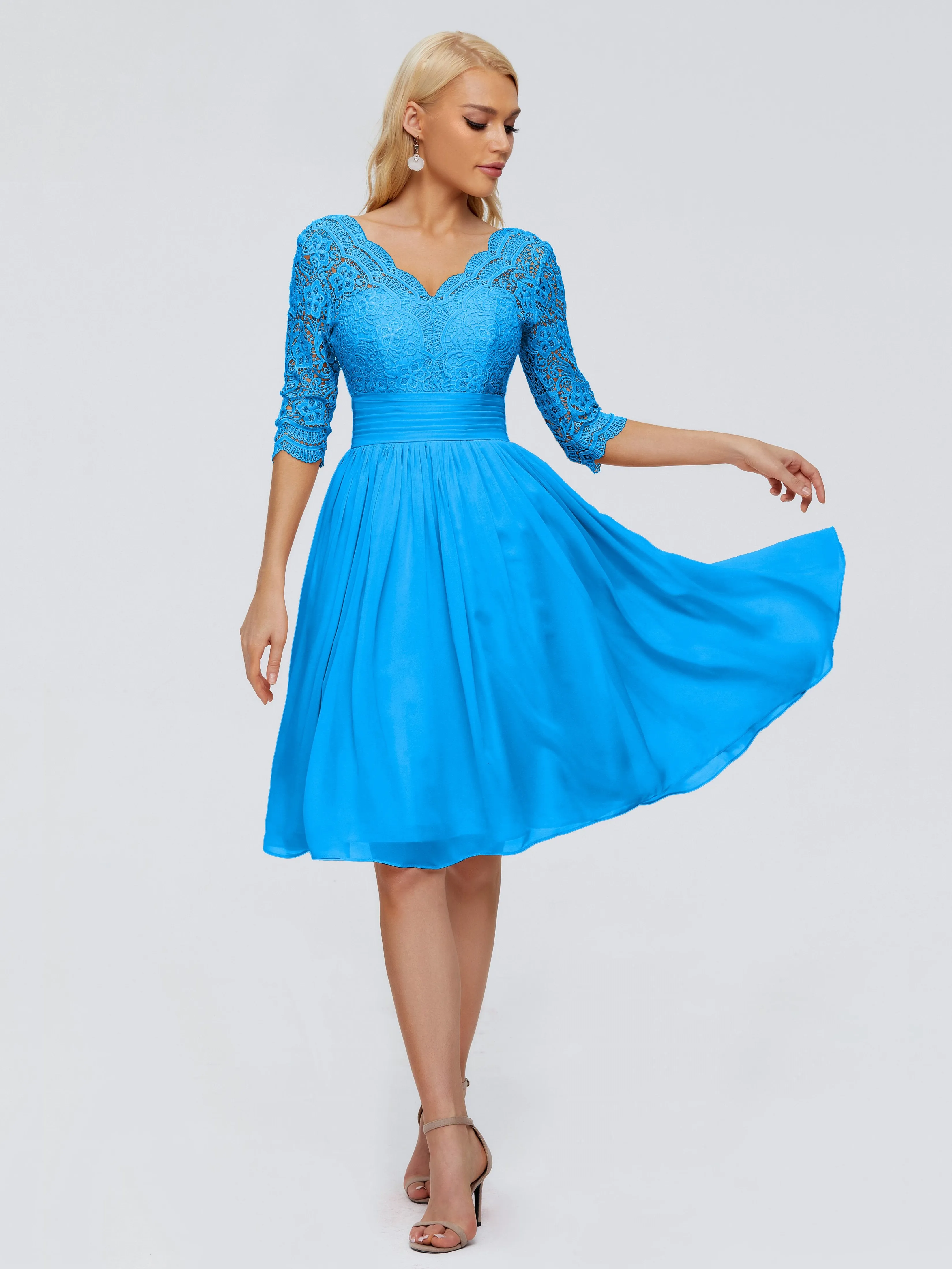 Jordyn Elegant V-neck Chiffon Mother of the Bride Dress With Lace