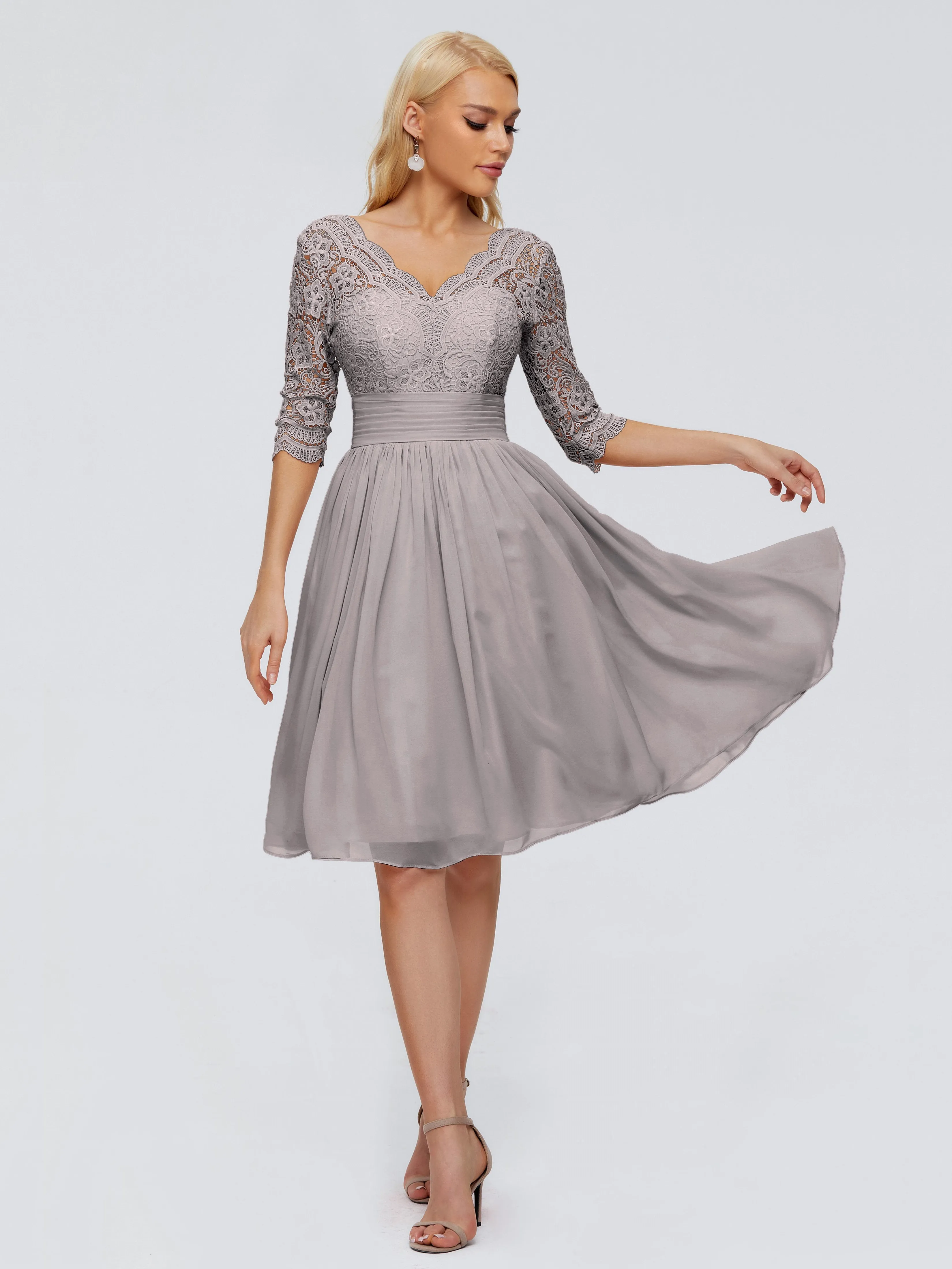 Jordyn Elegant V-neck Chiffon Mother of the Bride Dress With Lace