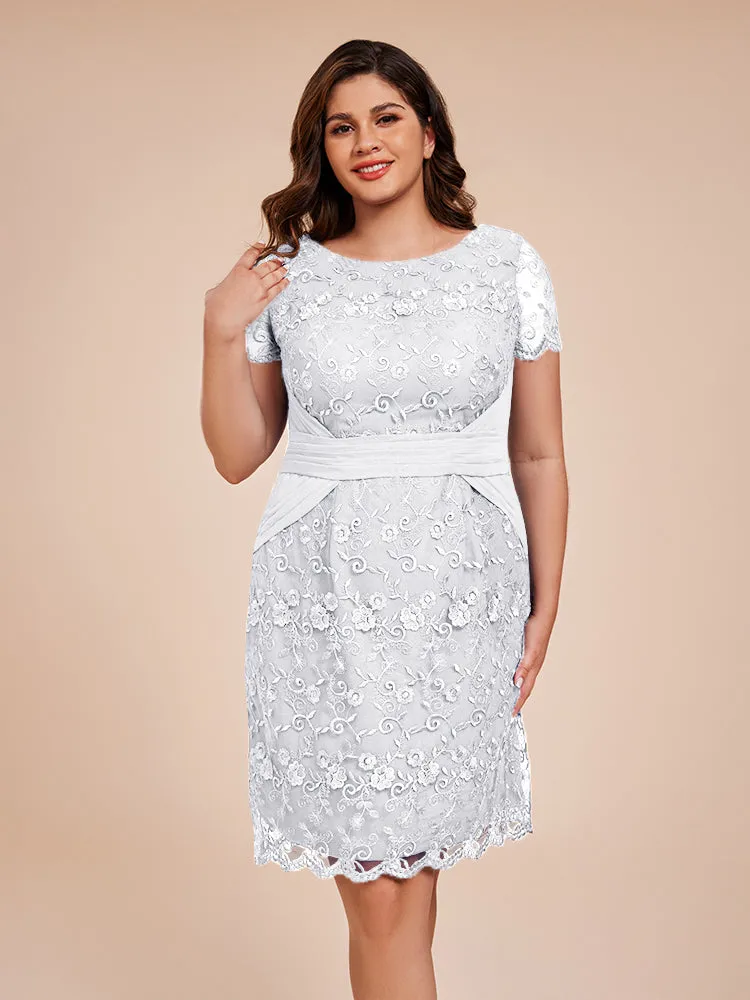 Lace Appliques Knee Length Chiffon Mother Of The Bride Dress With Belt