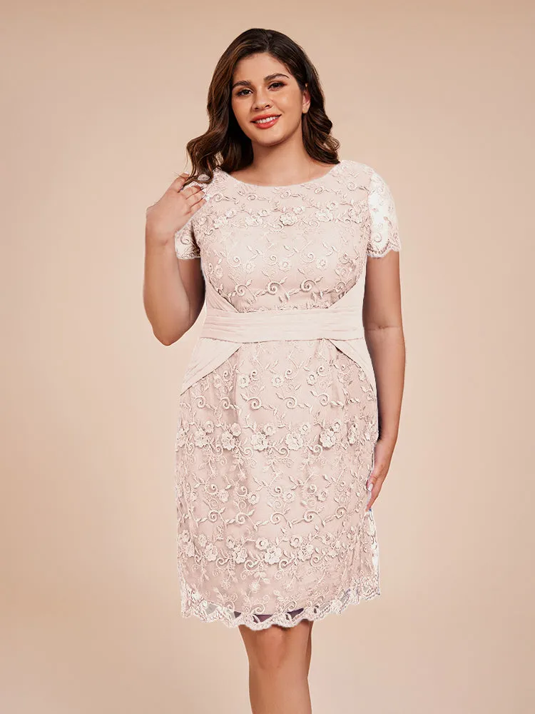 Lace Appliques Knee Length Chiffon Mother Of The Bride Dress With Belt