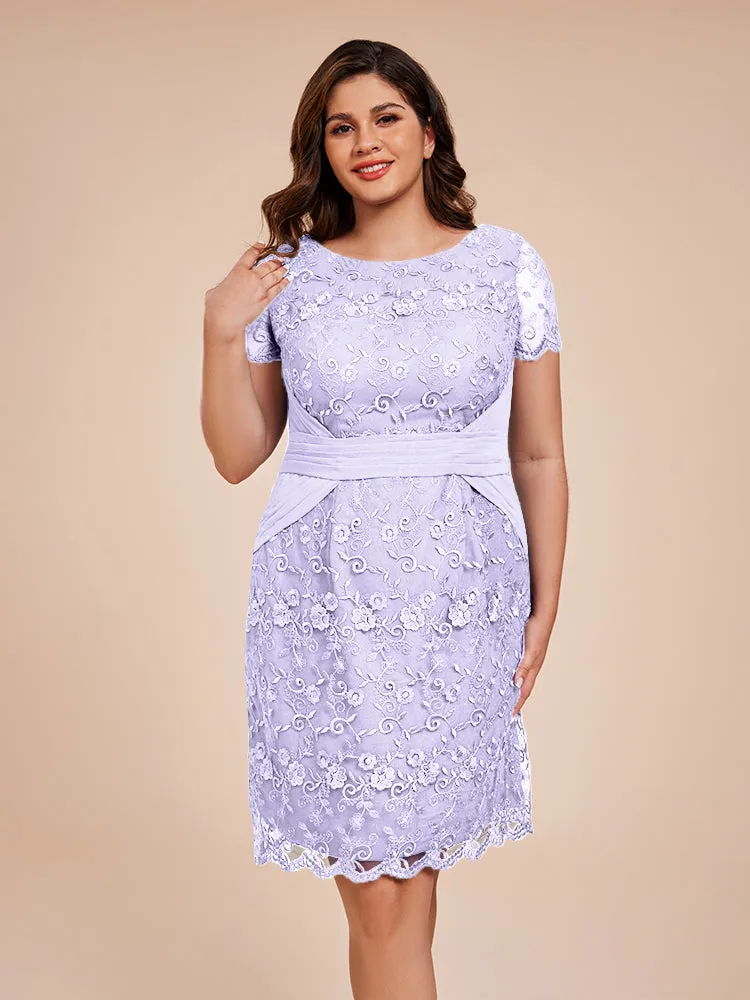 Lace Appliques Knee Length Chiffon Mother Of The Bride Dress With Belt