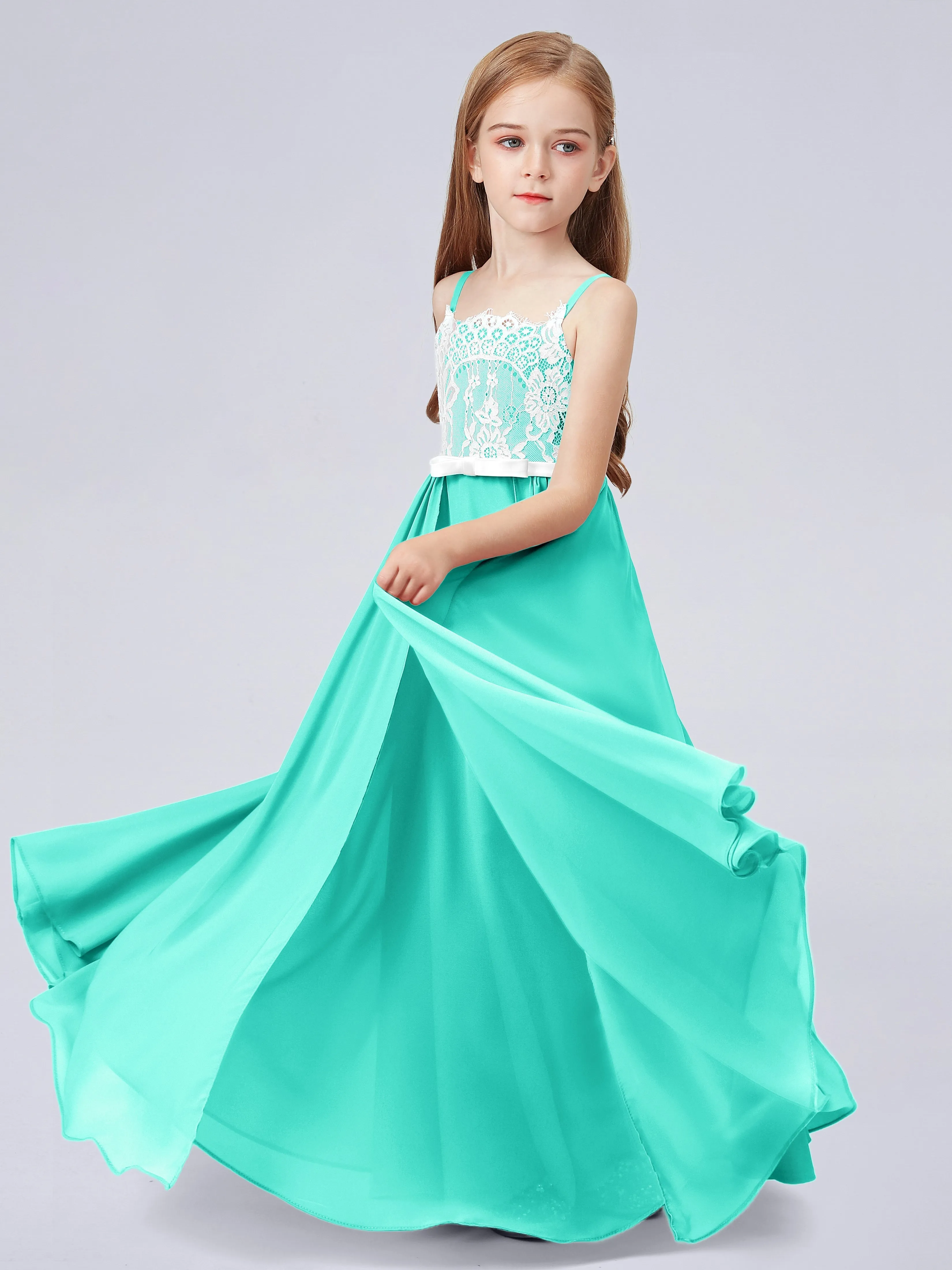 Lace Junior Bridesmaid Dress with Spaghetti Straps