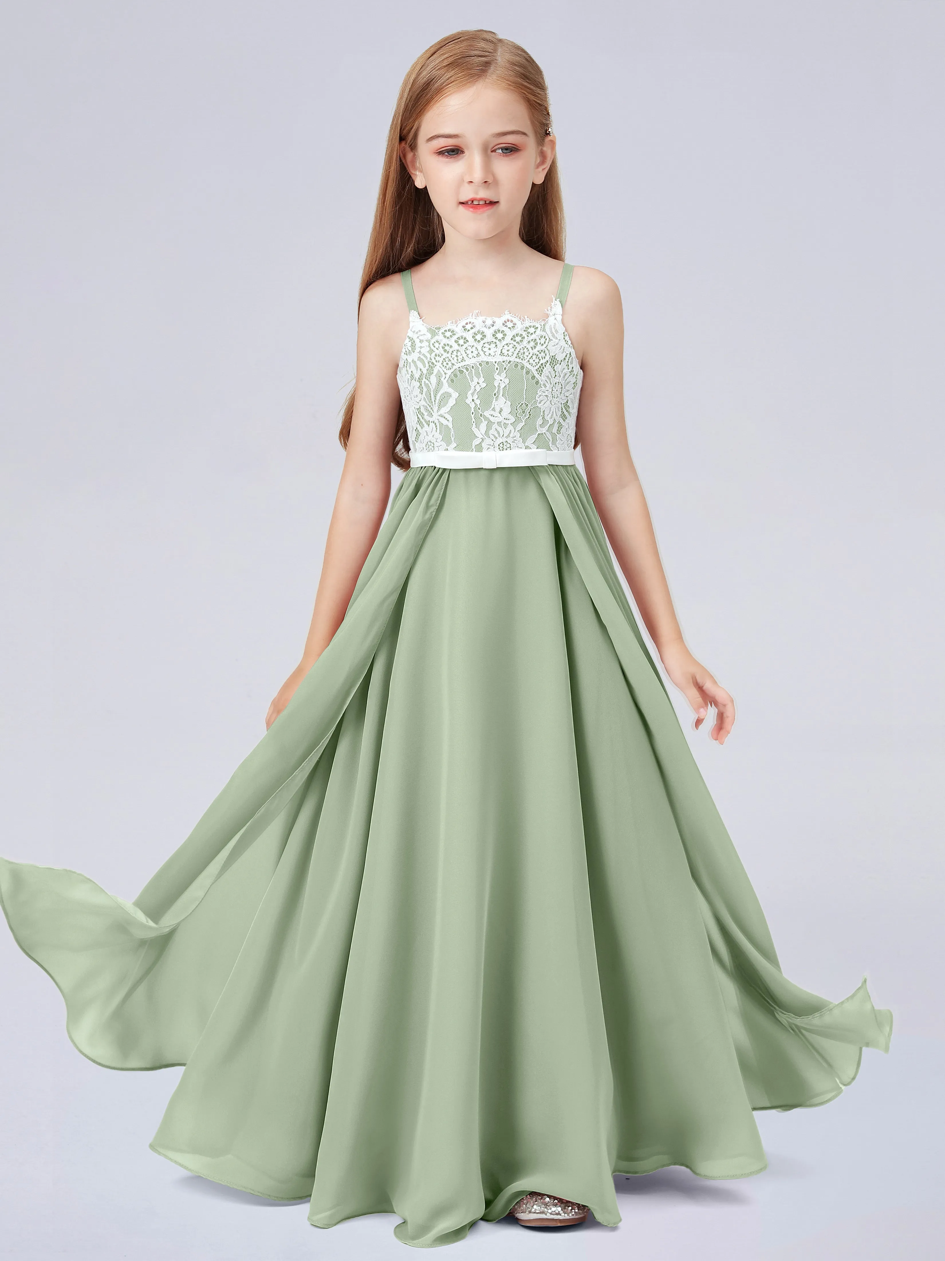 Lace Junior Bridesmaid Dress with Spaghetti Straps