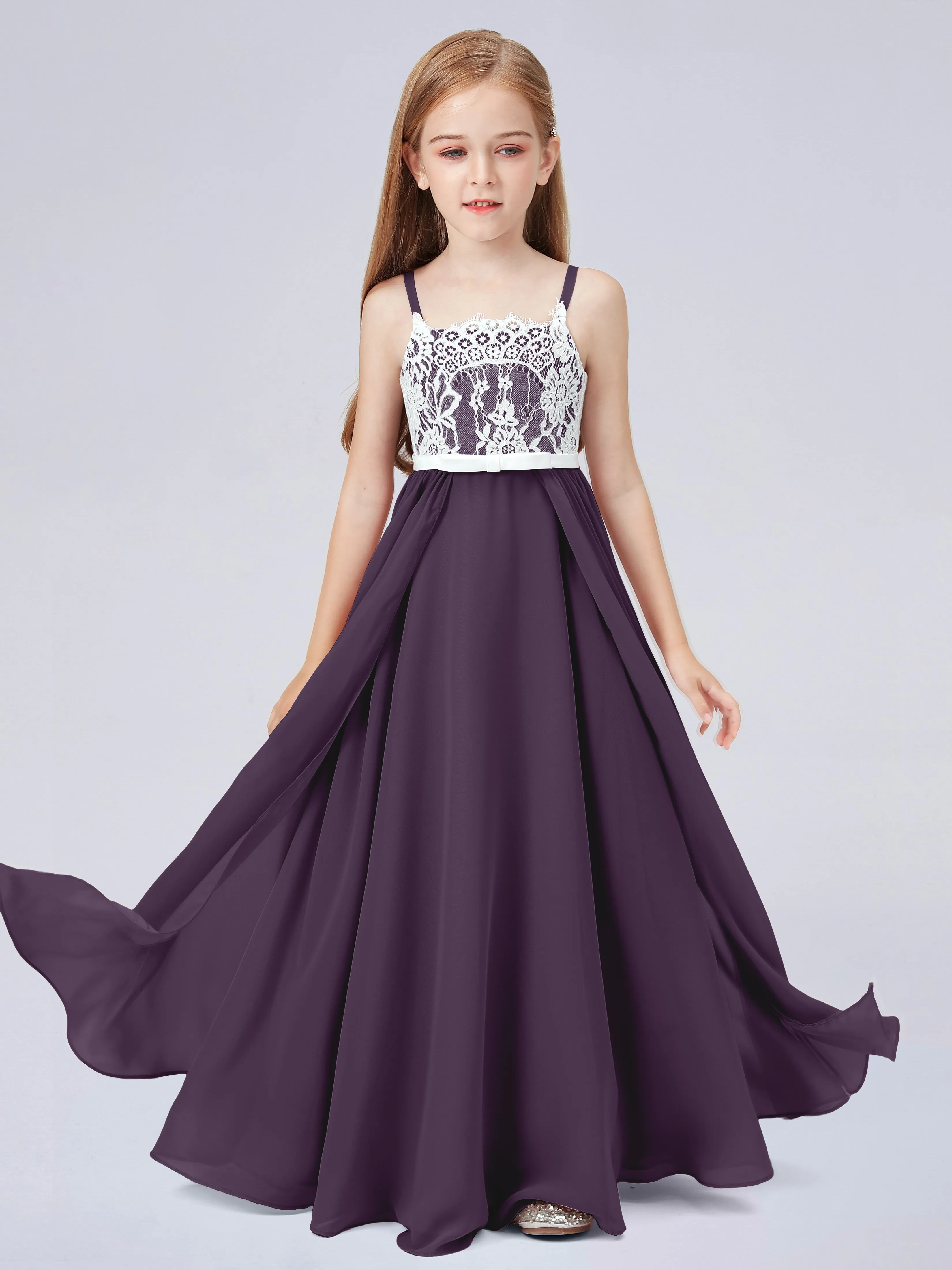 Lace Junior Bridesmaid Dress with Spaghetti Straps