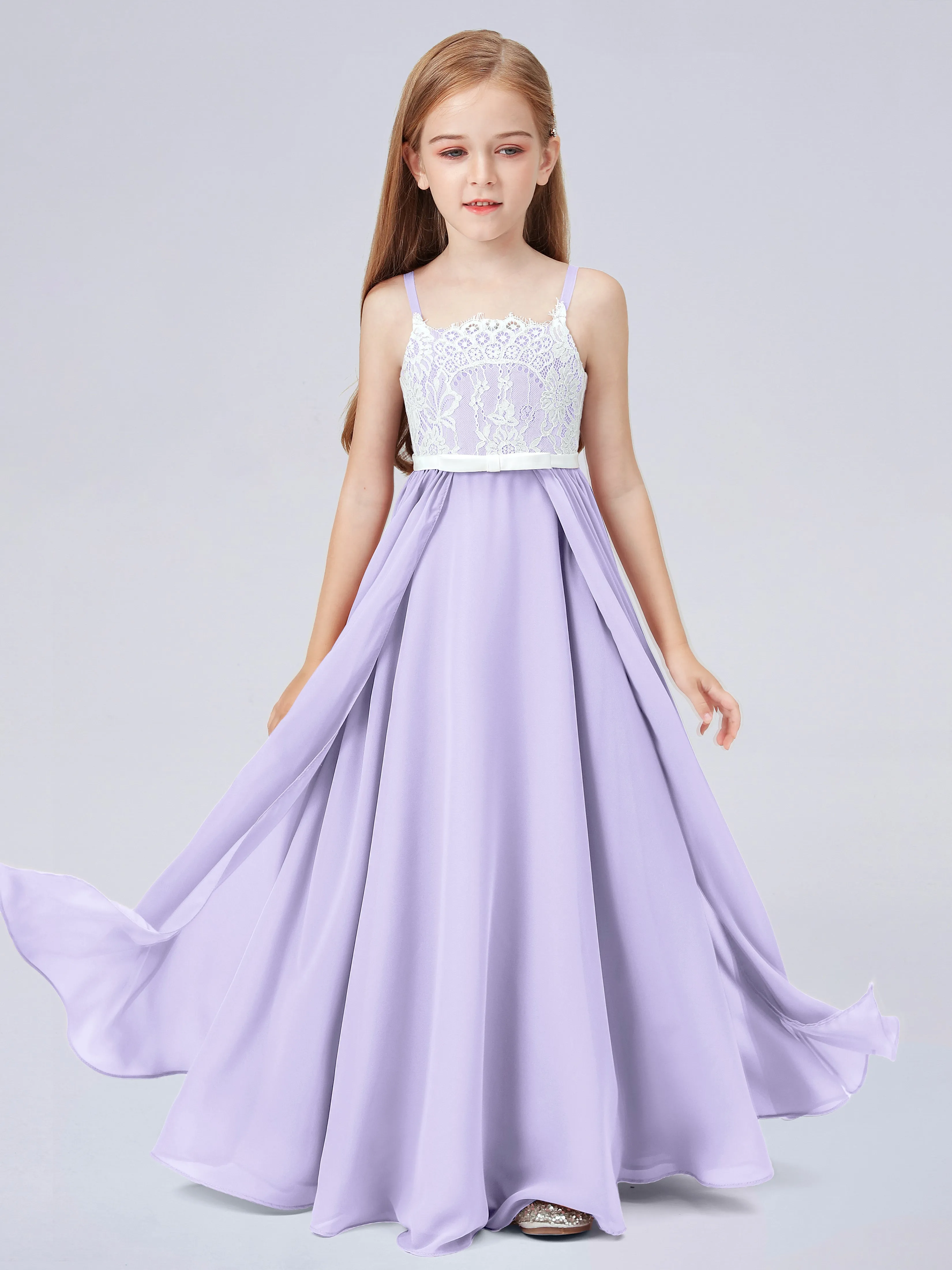 Lace Junior Bridesmaid Dress with Spaghetti Straps