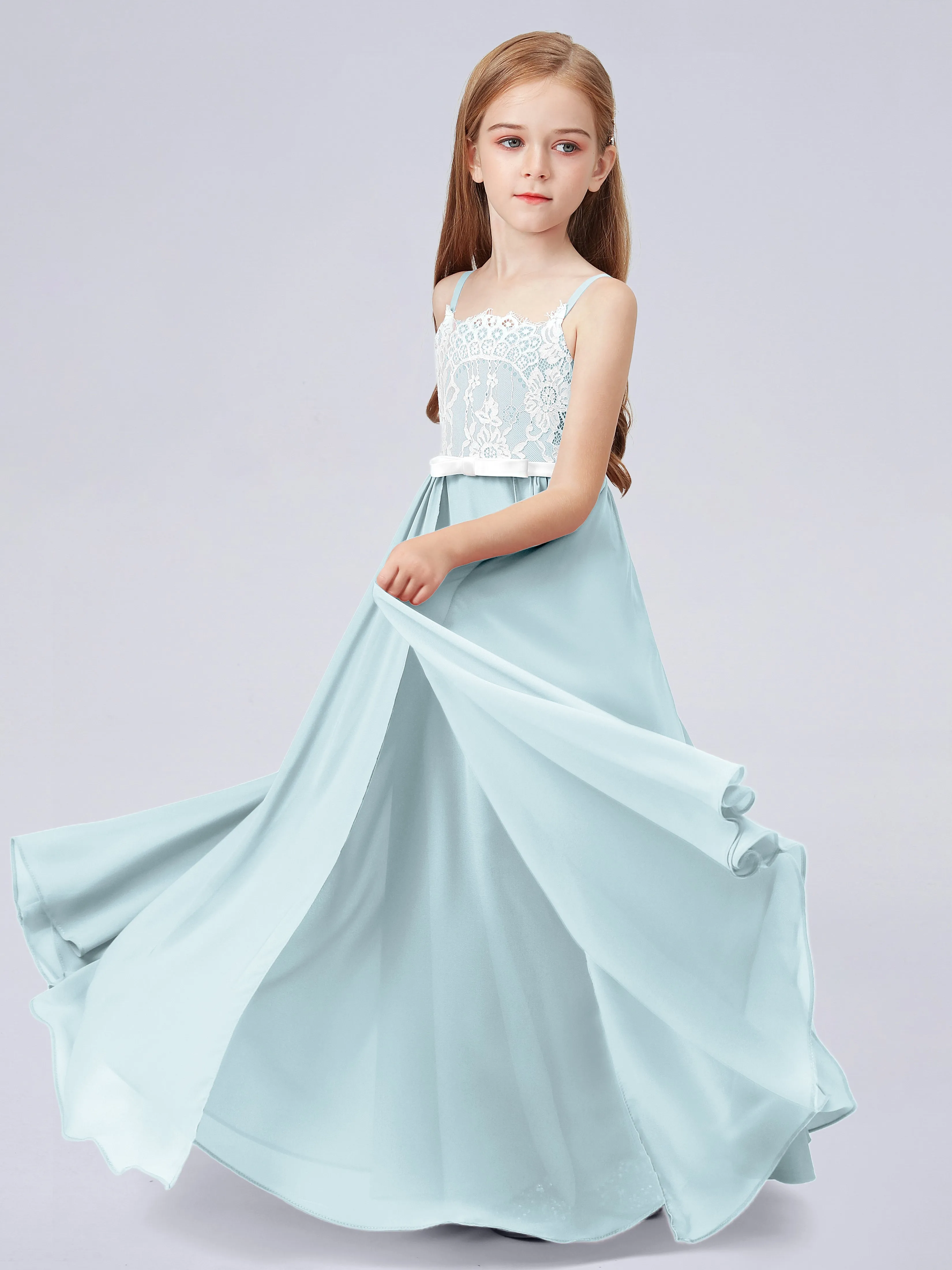 Lace Junior Bridesmaid Dress with Spaghetti Straps