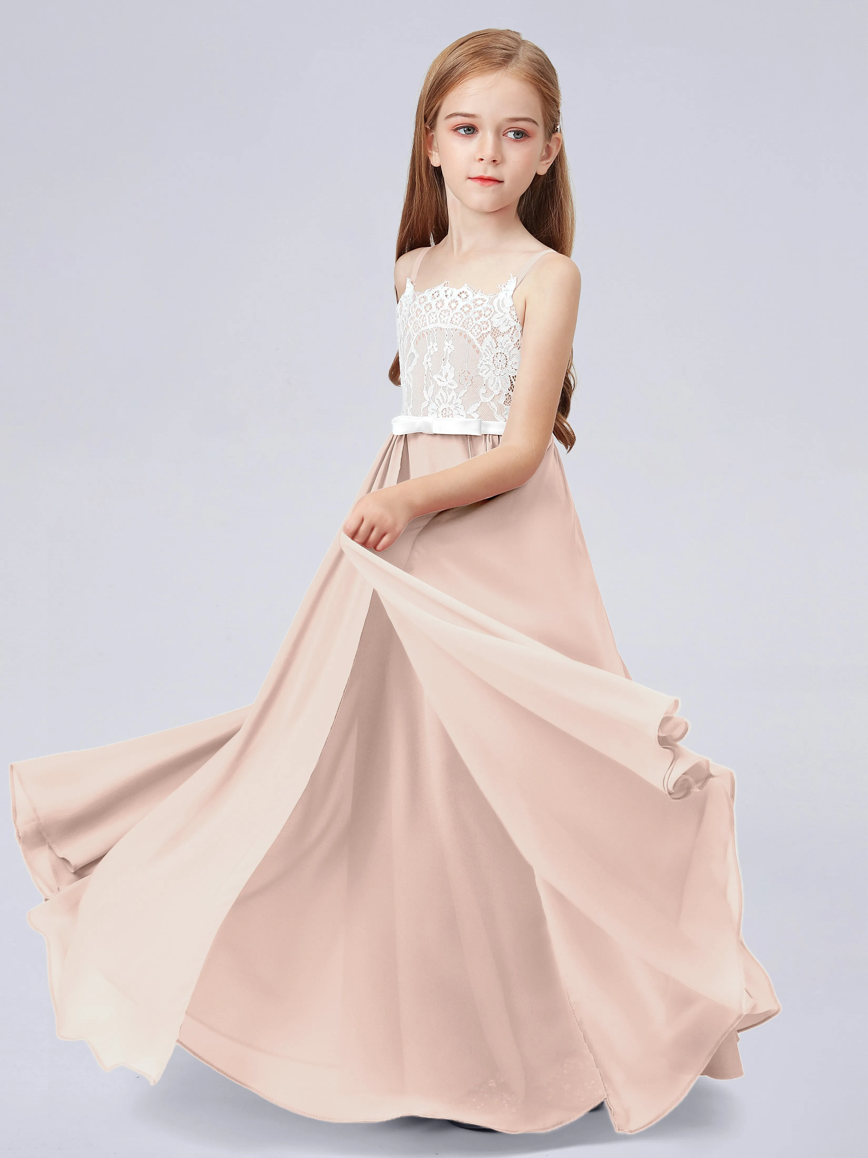 Lace Junior Bridesmaid Dress with Spaghetti Straps