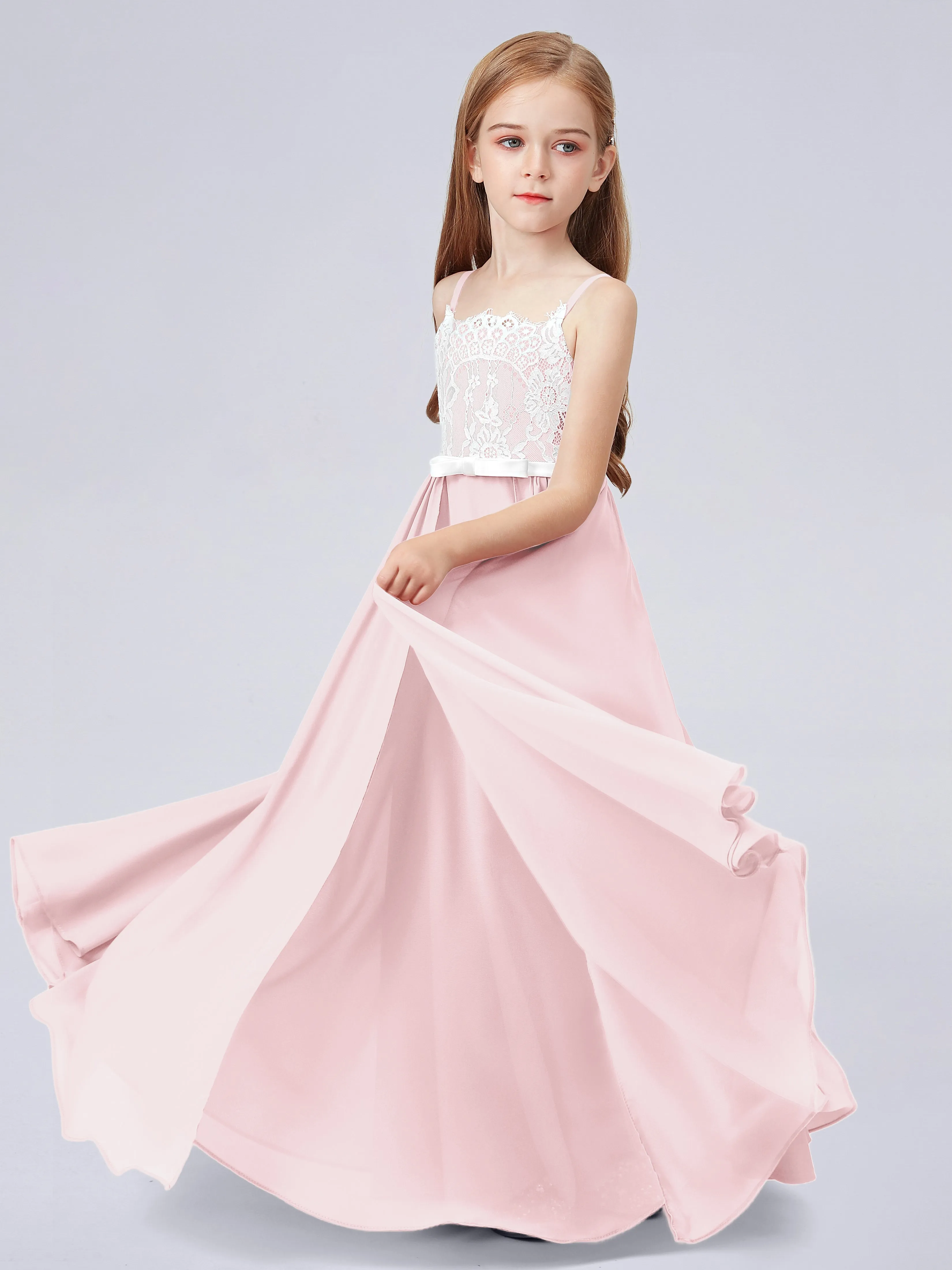 Lace Junior Bridesmaid Dress with Spaghetti Straps