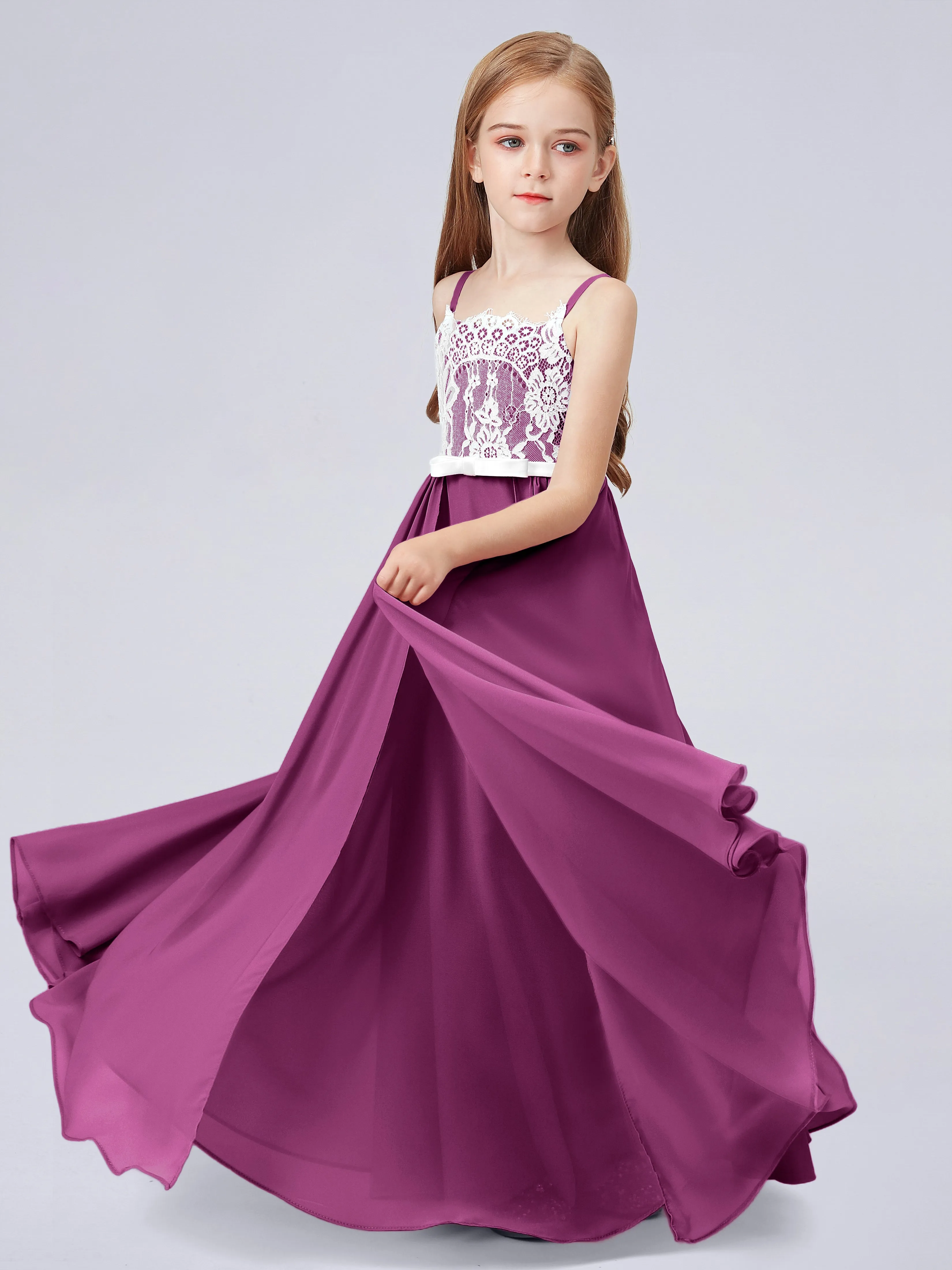 Lace Junior Bridesmaid Dress with Spaghetti Straps