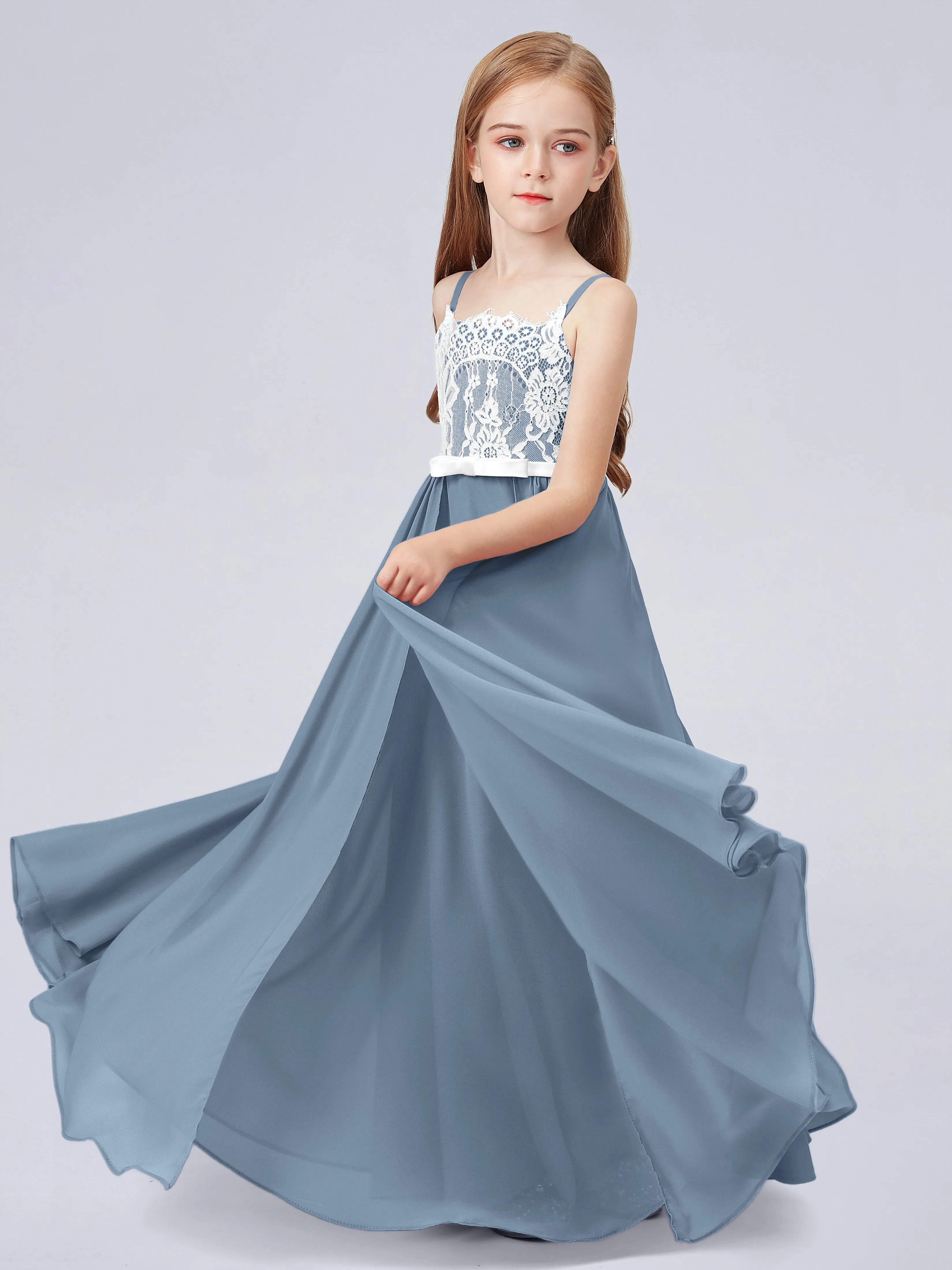 Lace Junior Bridesmaid Dress with Spaghetti Straps