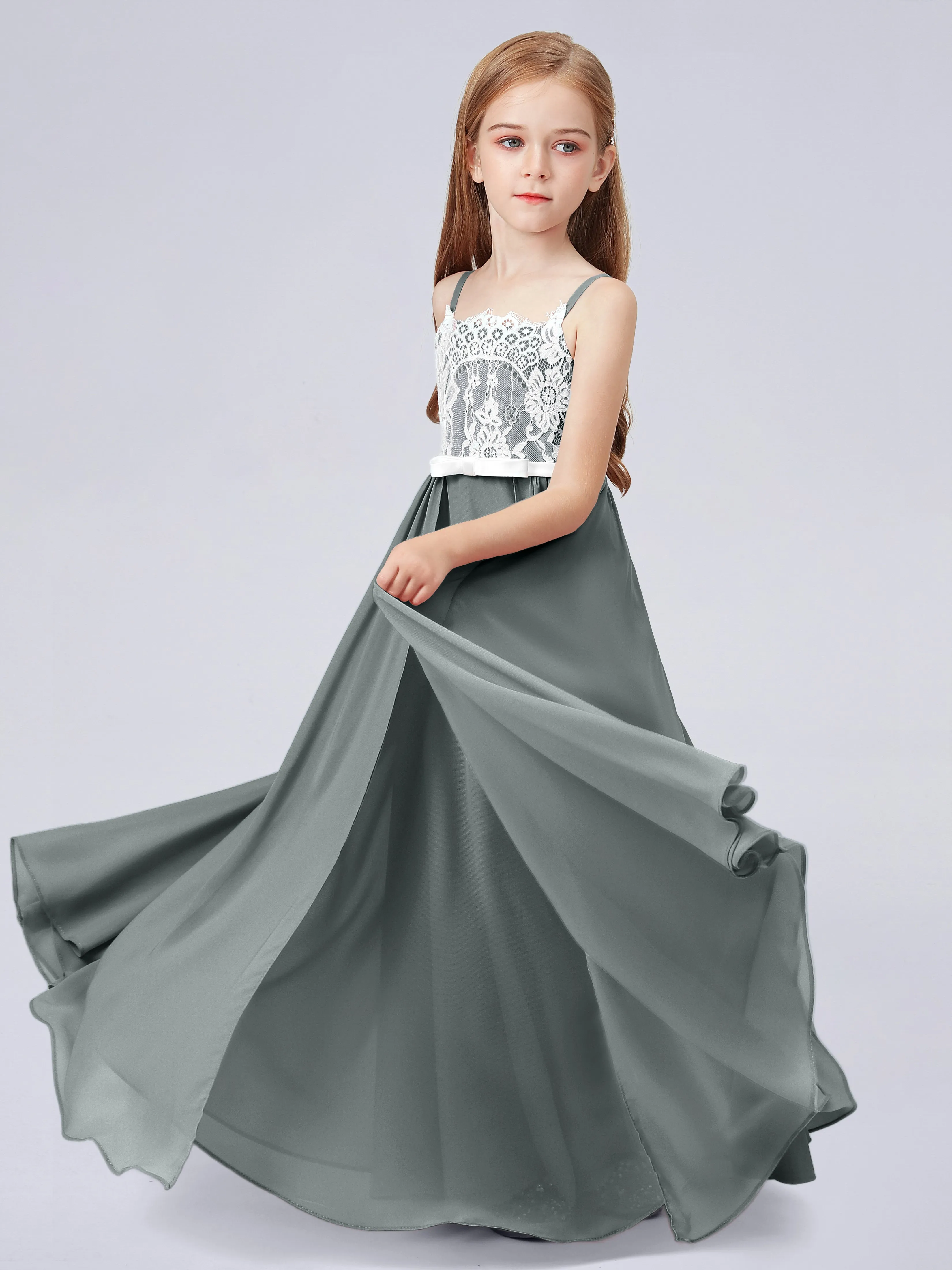 Lace Junior Bridesmaid Dress with Spaghetti Straps