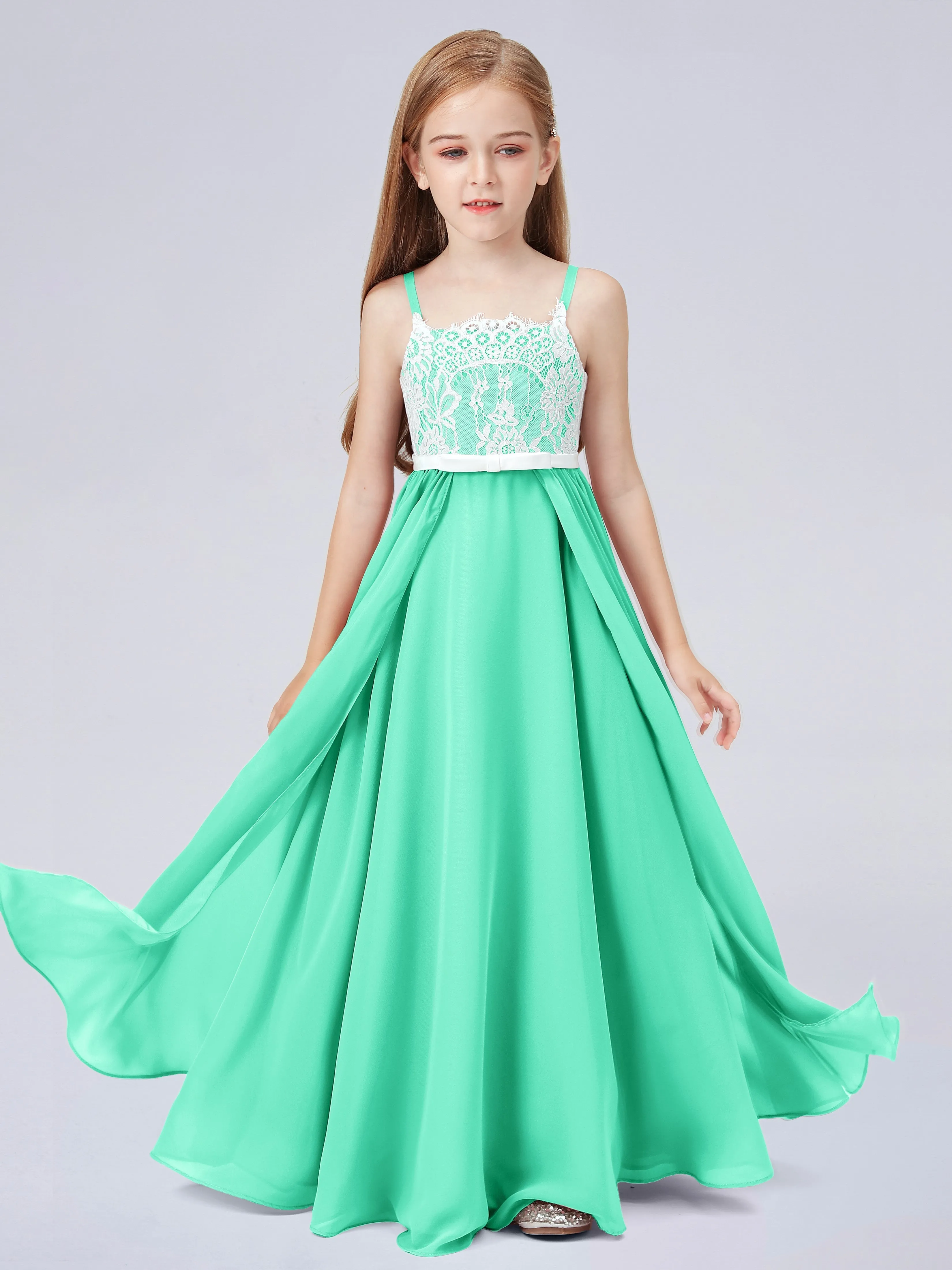 Lace Junior Bridesmaid Dress with Spaghetti Straps