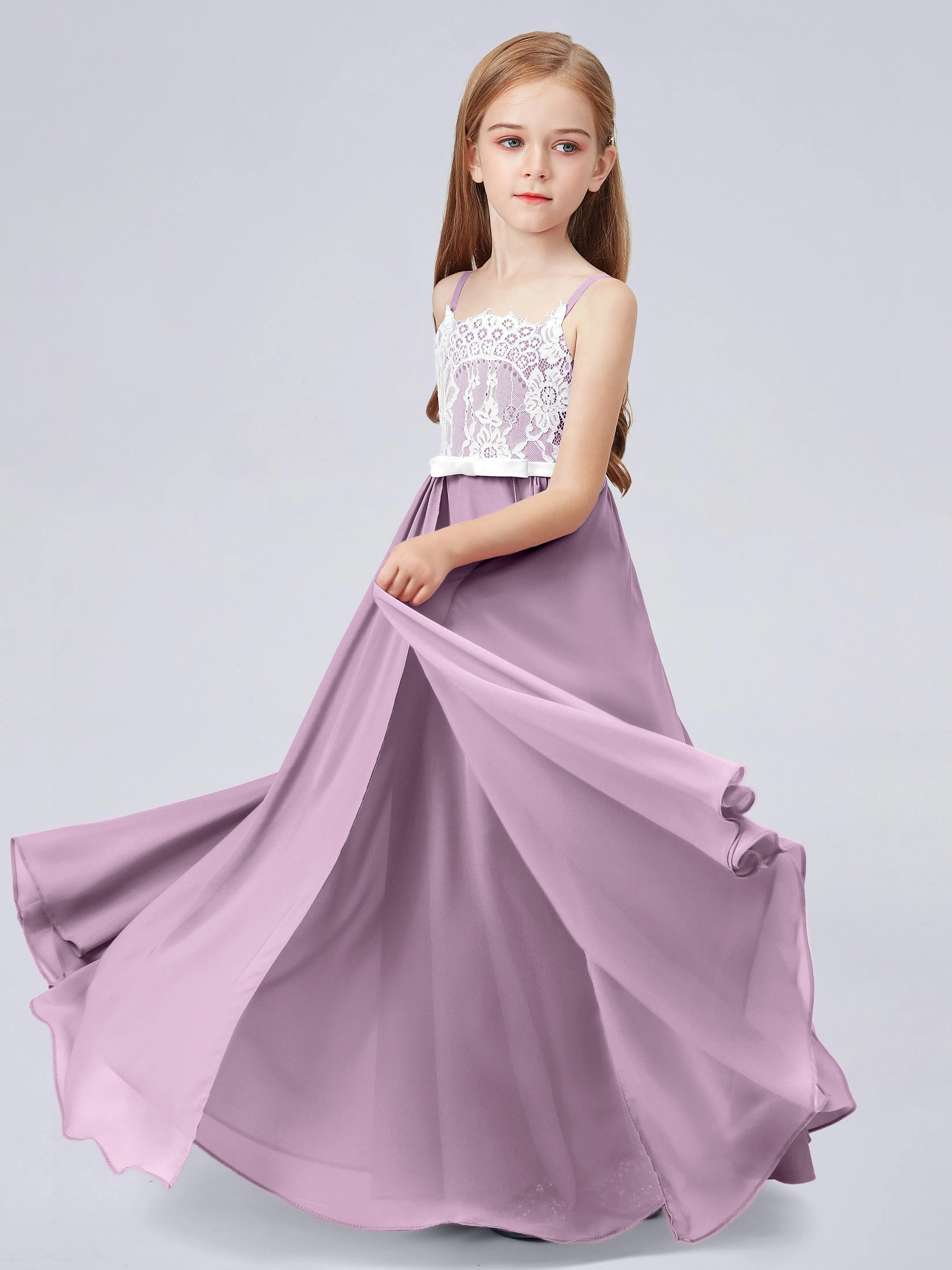 Lace Junior Bridesmaid Dress with Spaghetti Straps