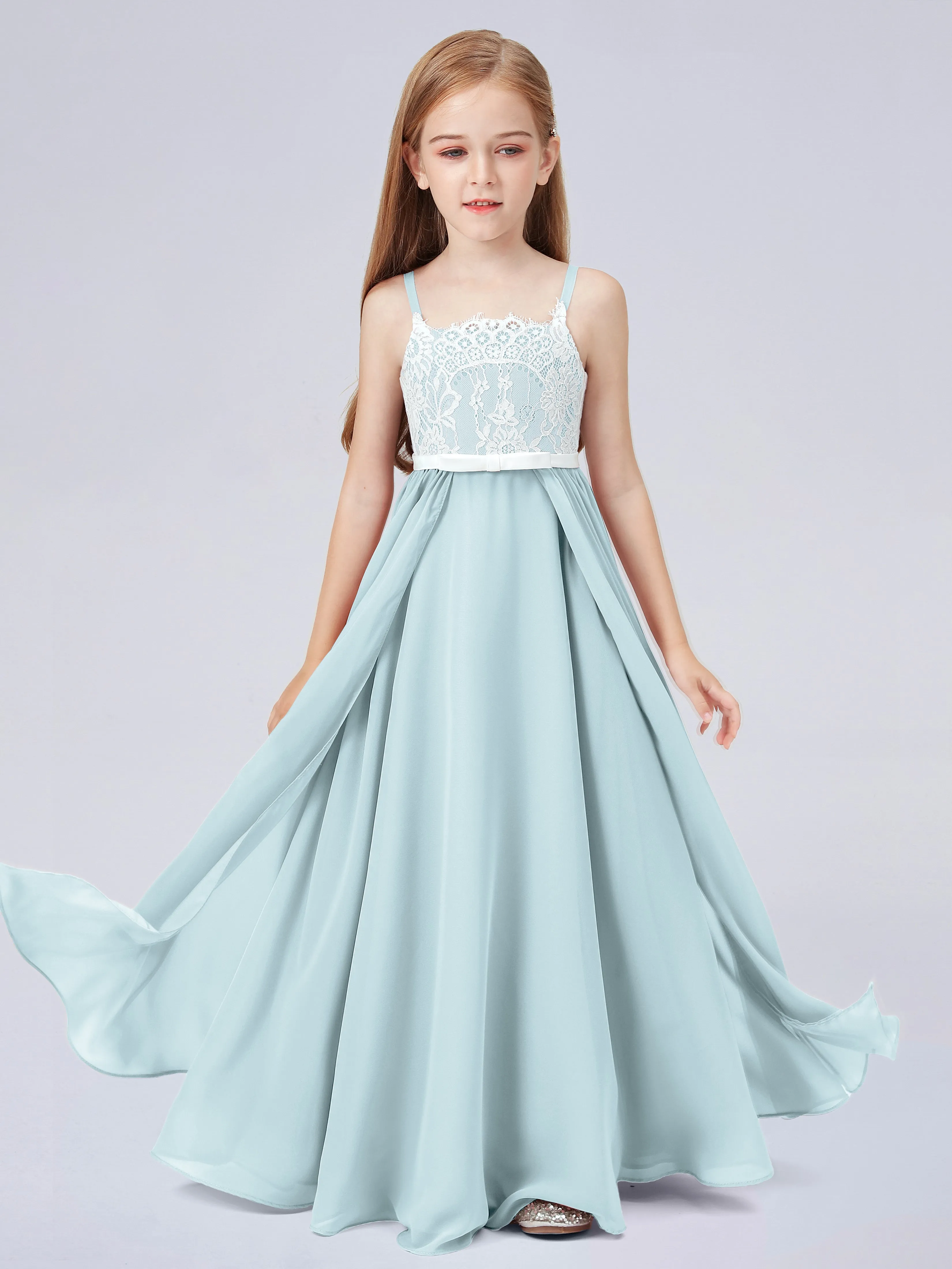 Lace Junior Bridesmaid Dress with Spaghetti Straps