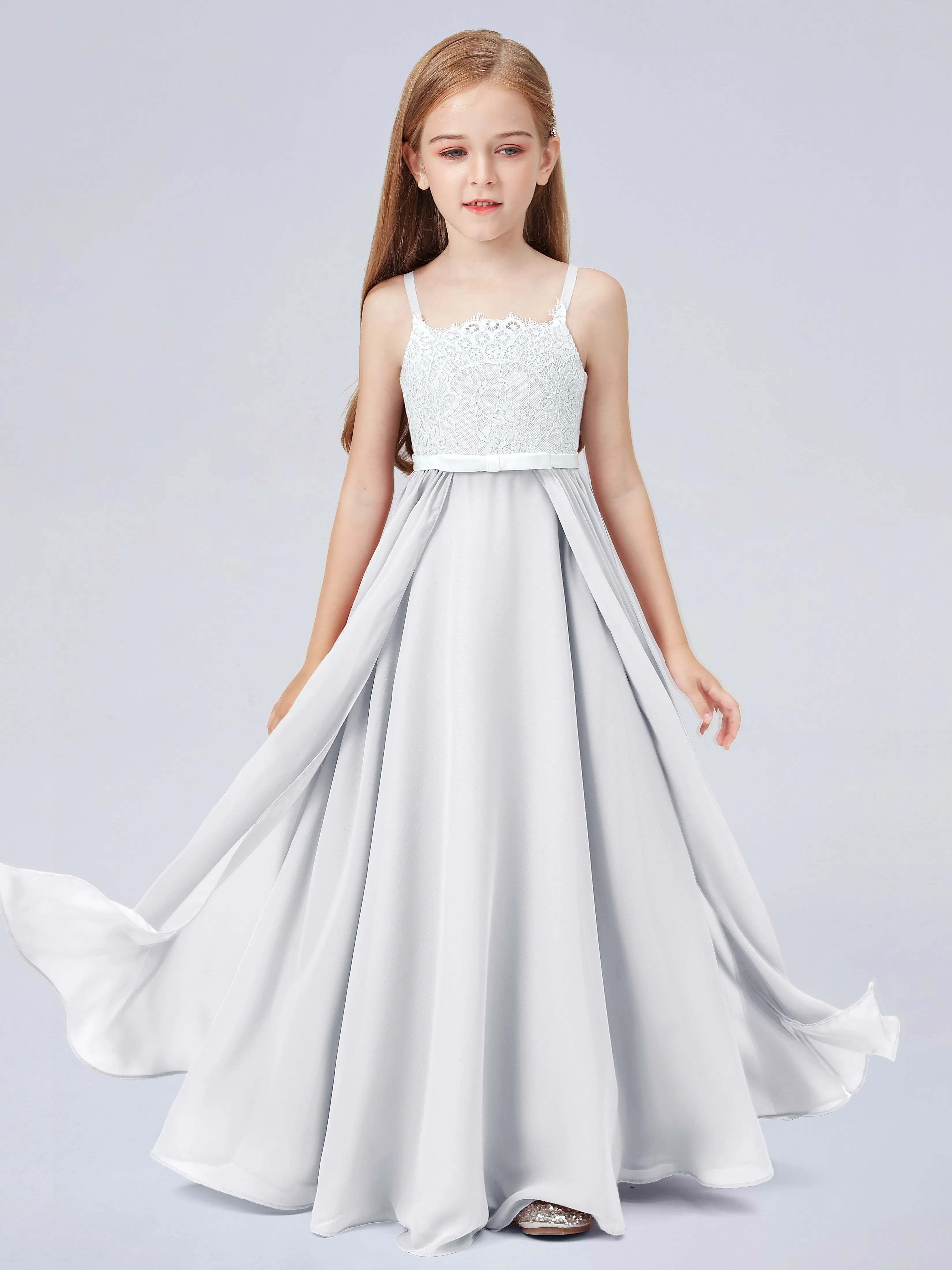 Lace Junior Bridesmaid Dress with Spaghetti Straps