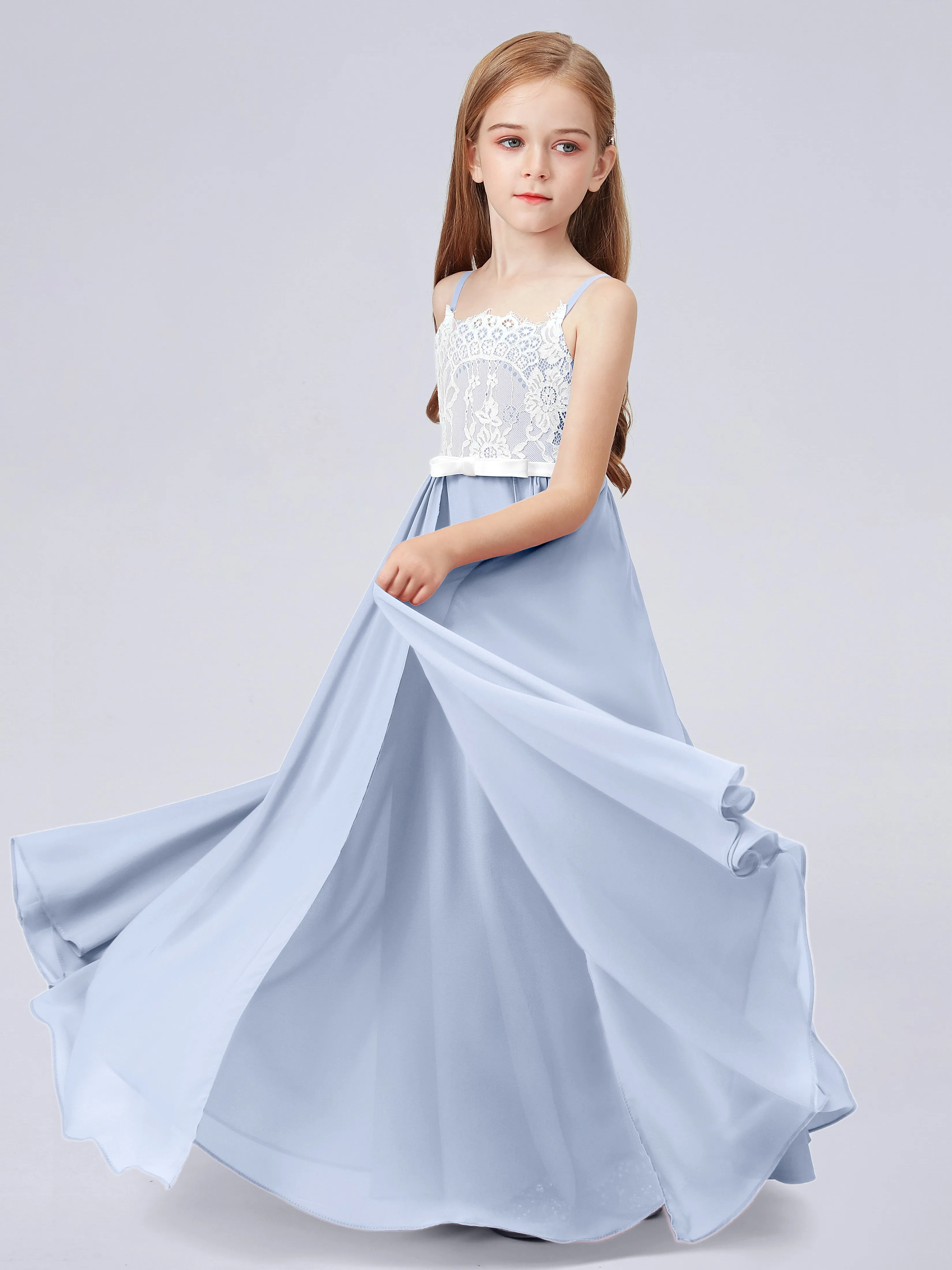 Lace Junior Bridesmaid Dress with Spaghetti Straps