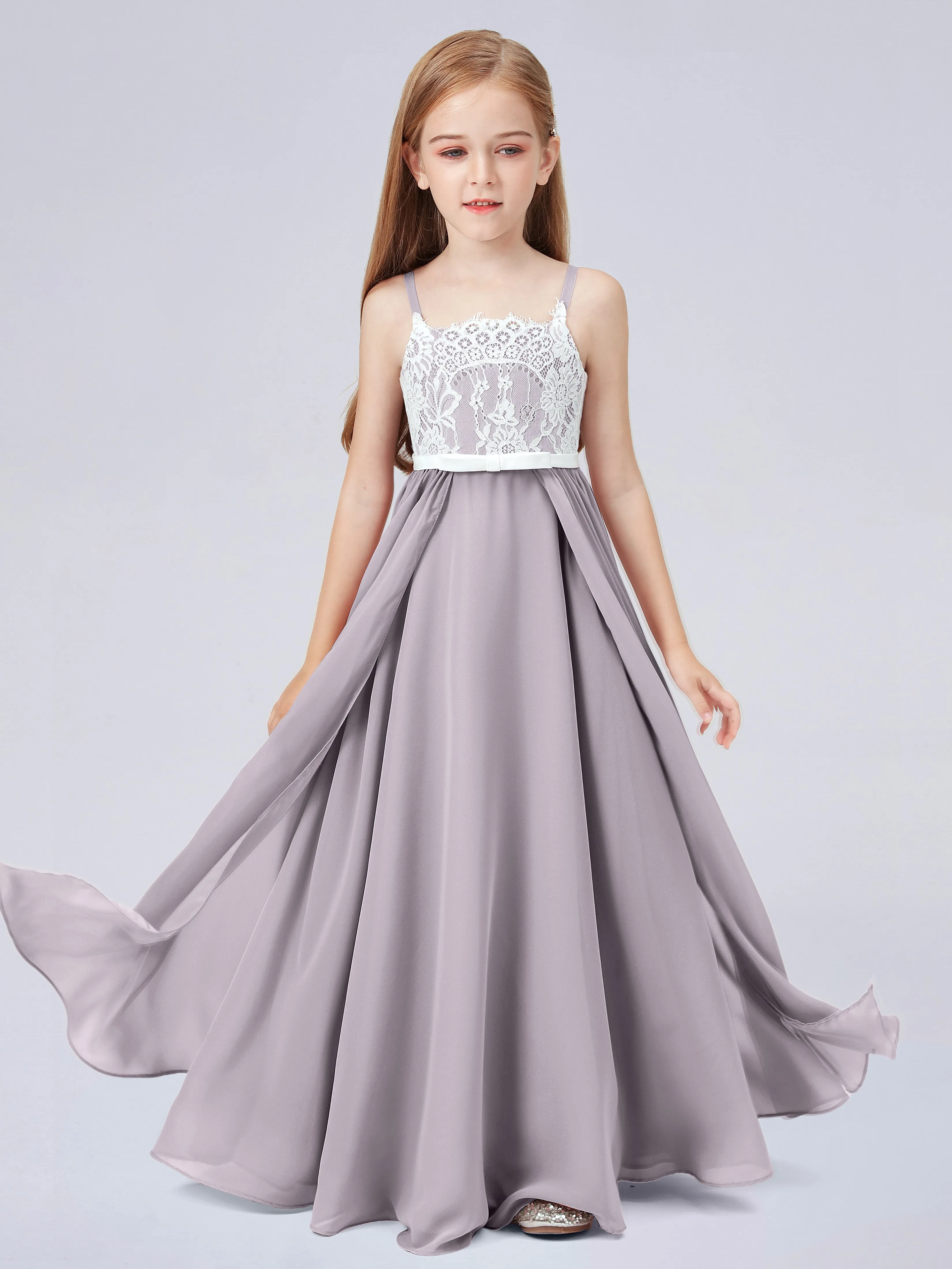 Lace Junior Bridesmaid Dress with Spaghetti Straps