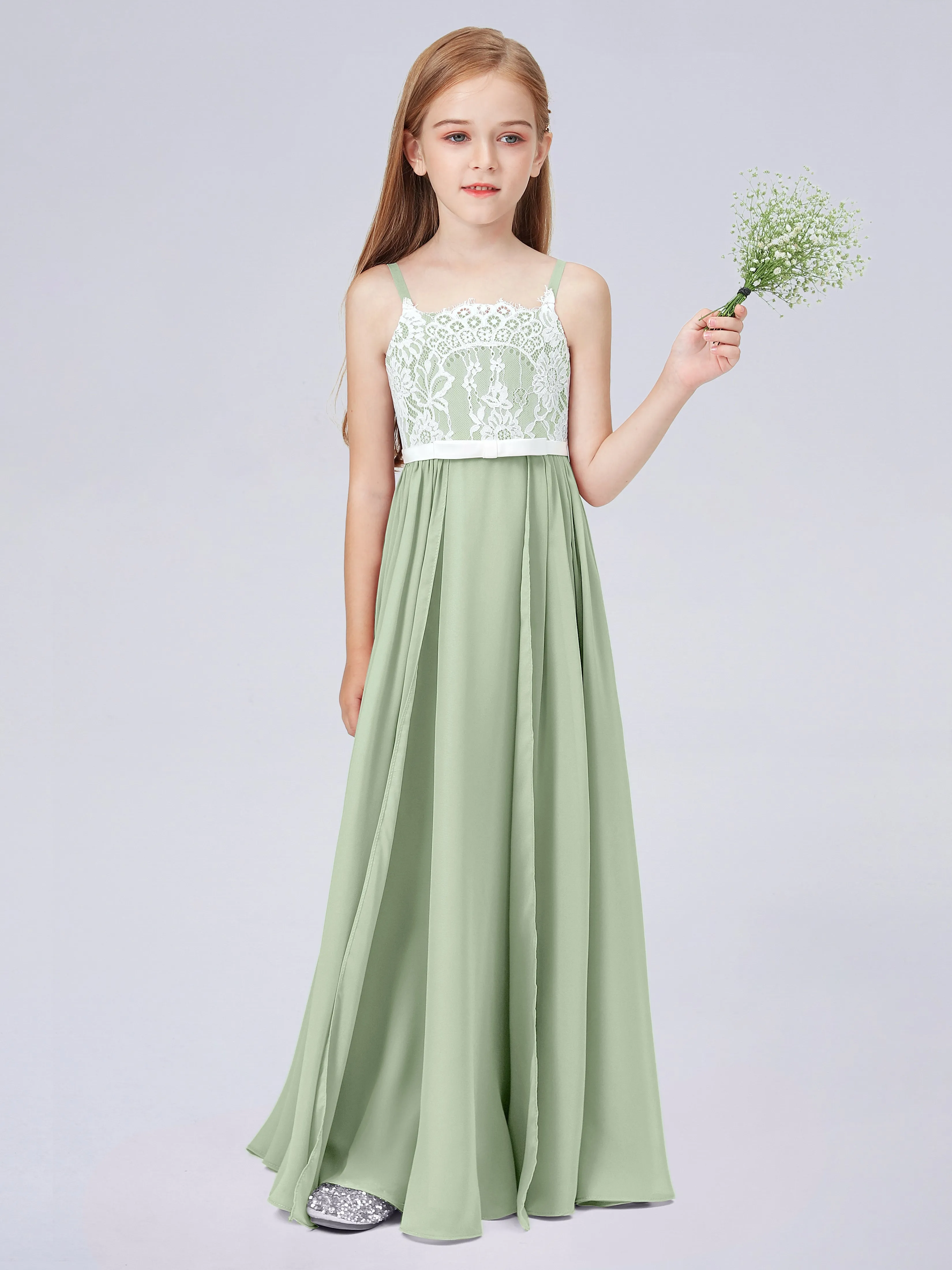 Lace Junior Bridesmaid Dress with Spaghetti Straps