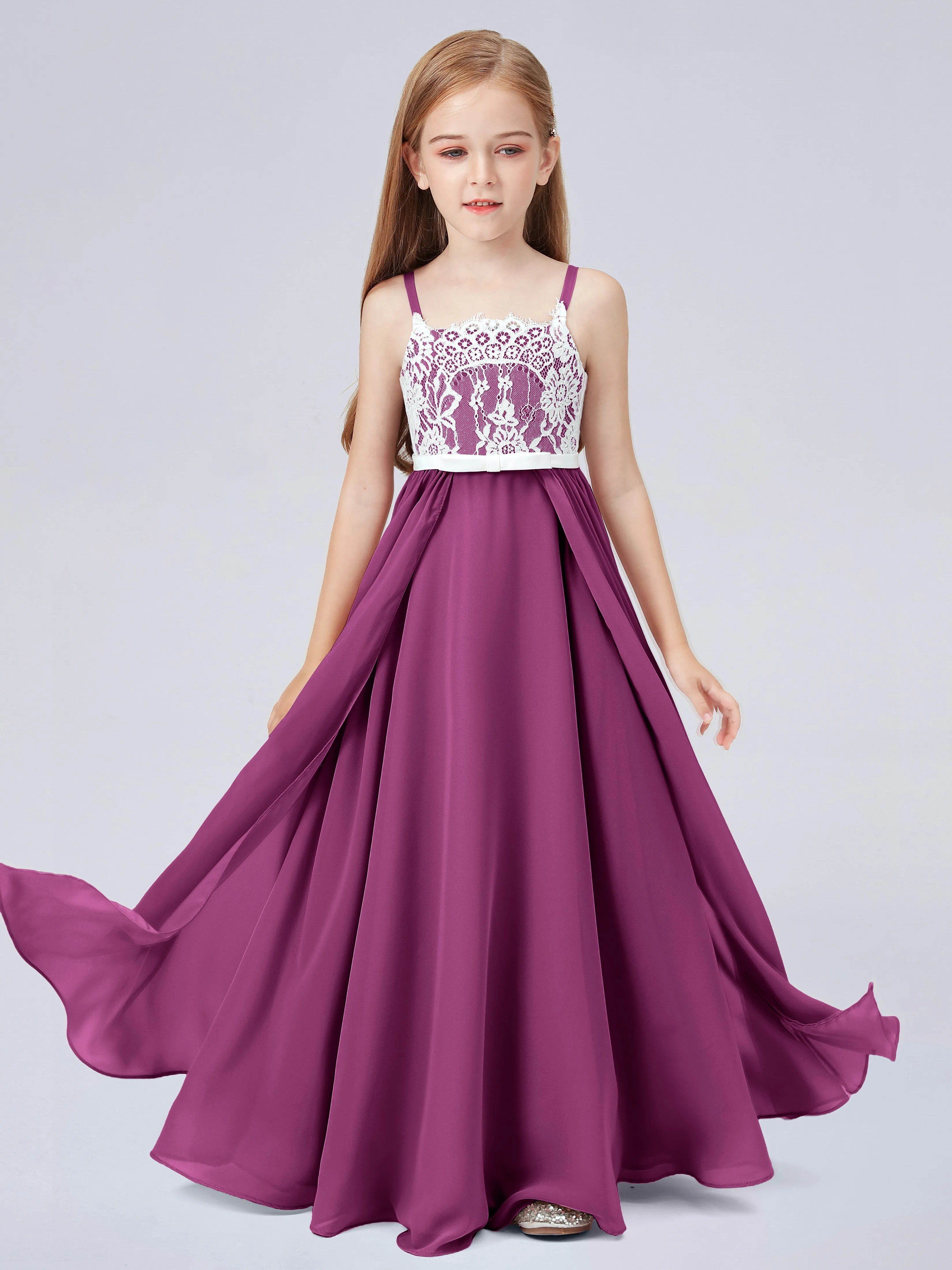 Lace Junior Bridesmaid Dress with Spaghetti Straps