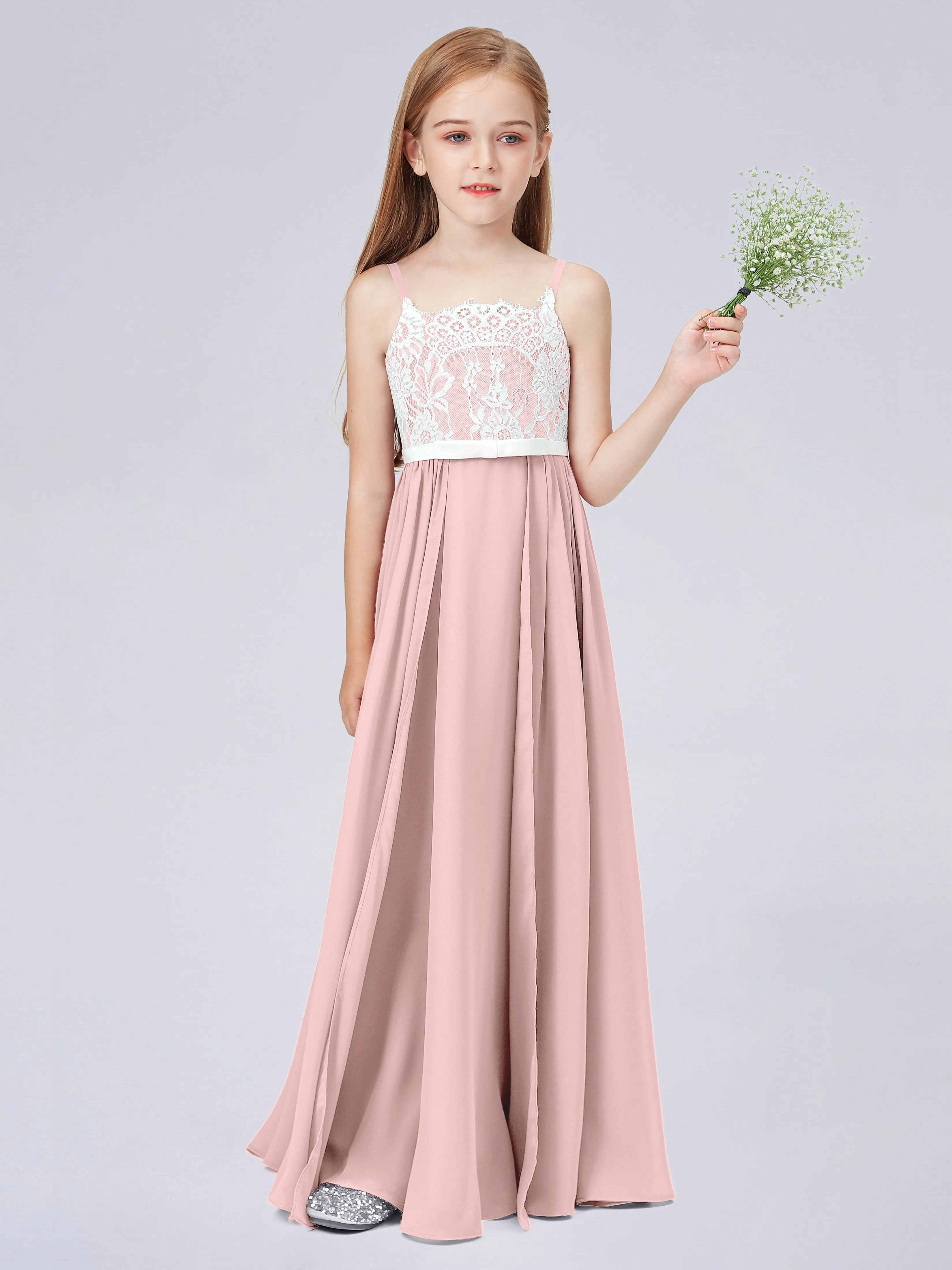 Lace Junior Bridesmaid Dress with Spaghetti Straps