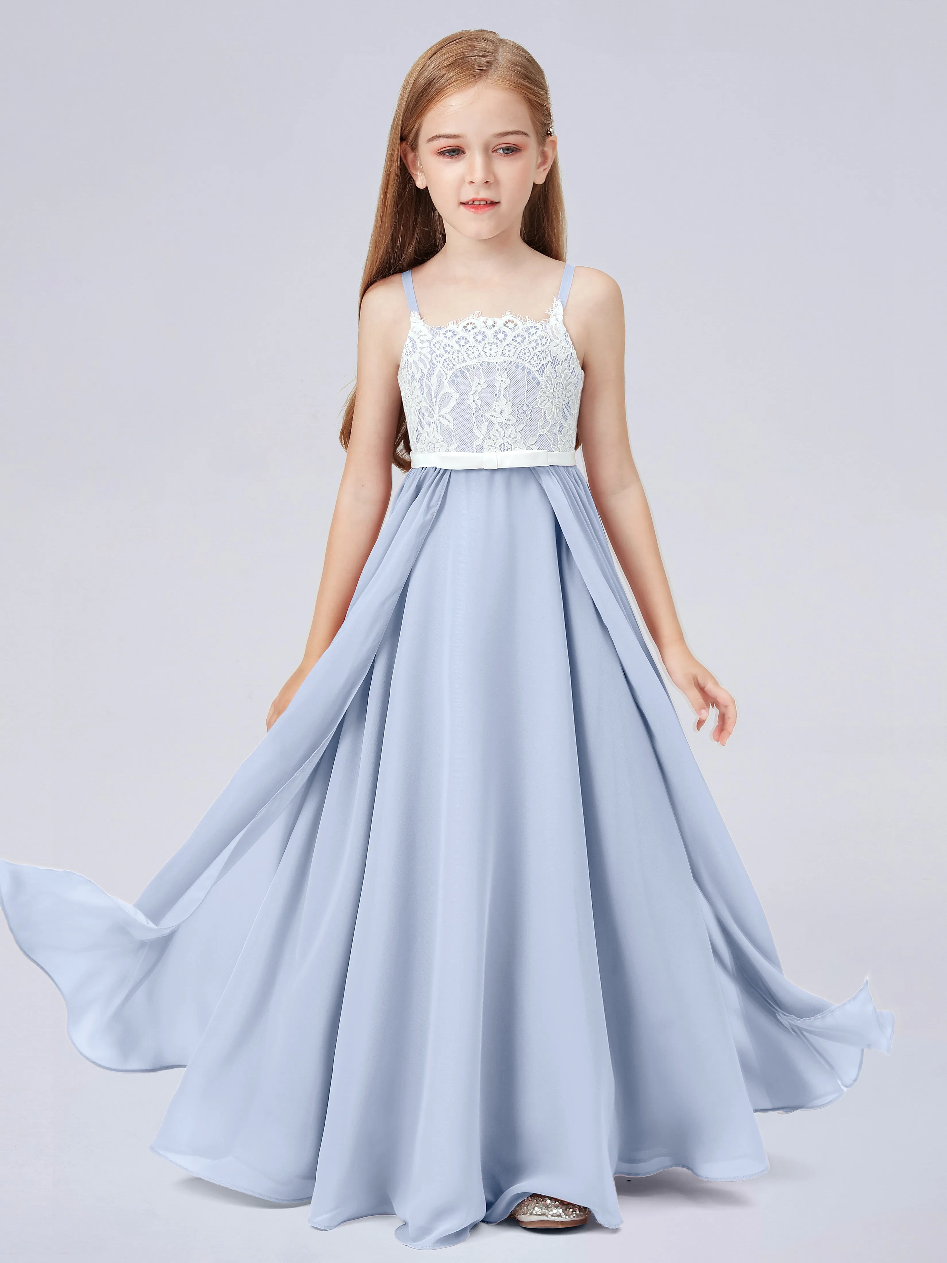 Lace Junior Bridesmaid Dress with Spaghetti Straps