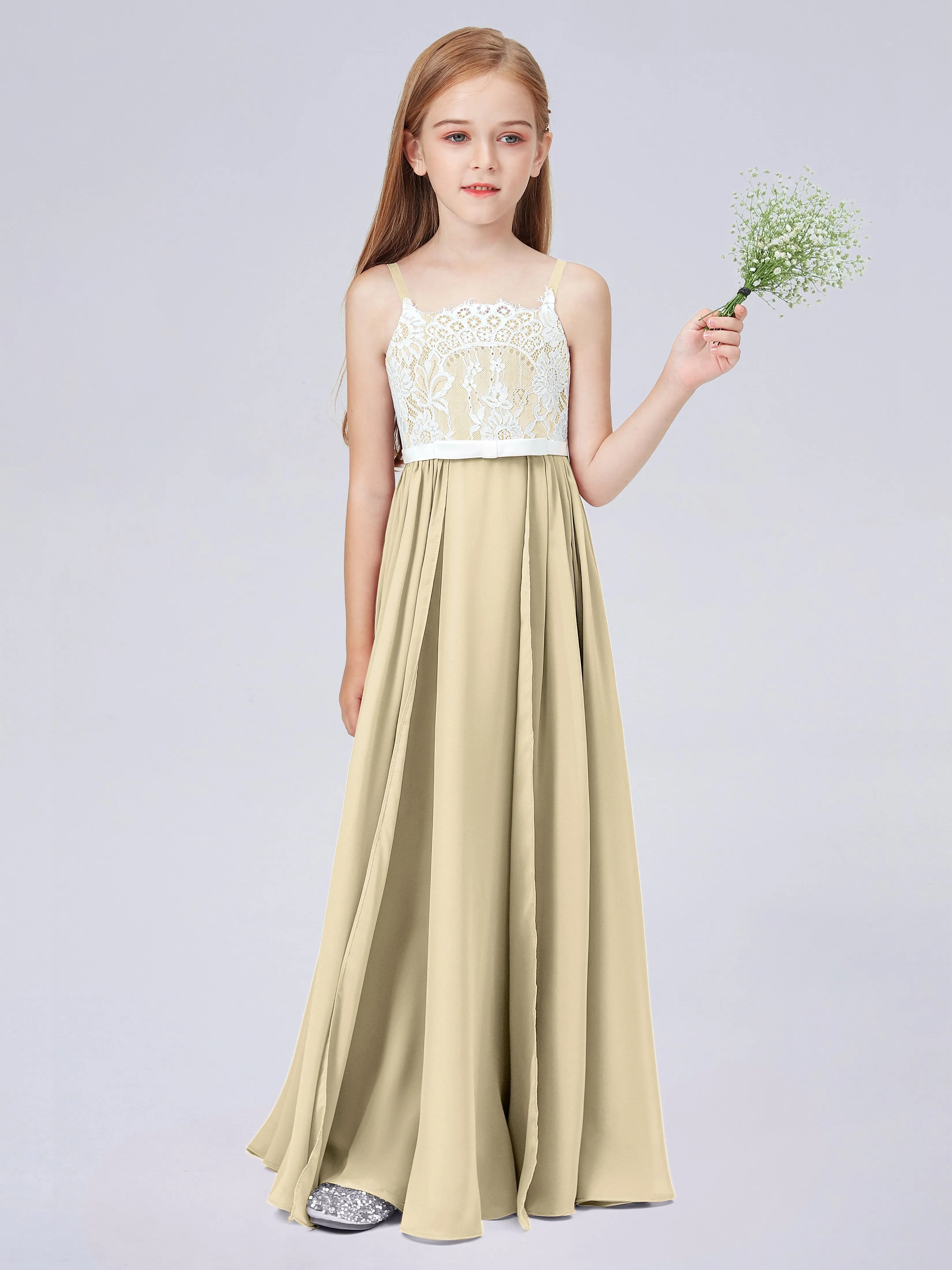 Lace Junior Bridesmaid Dress with Spaghetti Straps